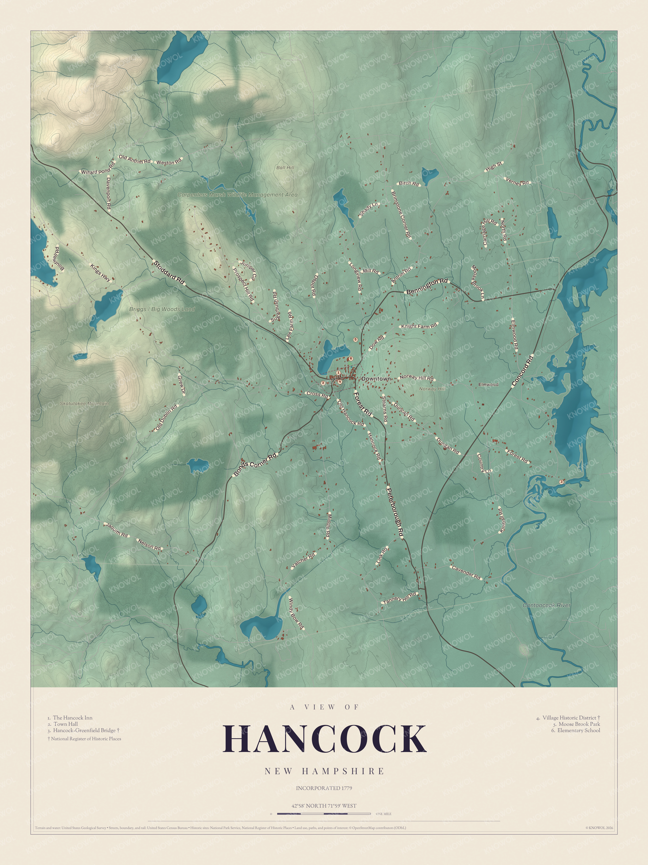 Watermarked full-map preview of Hancock, New Hampshire