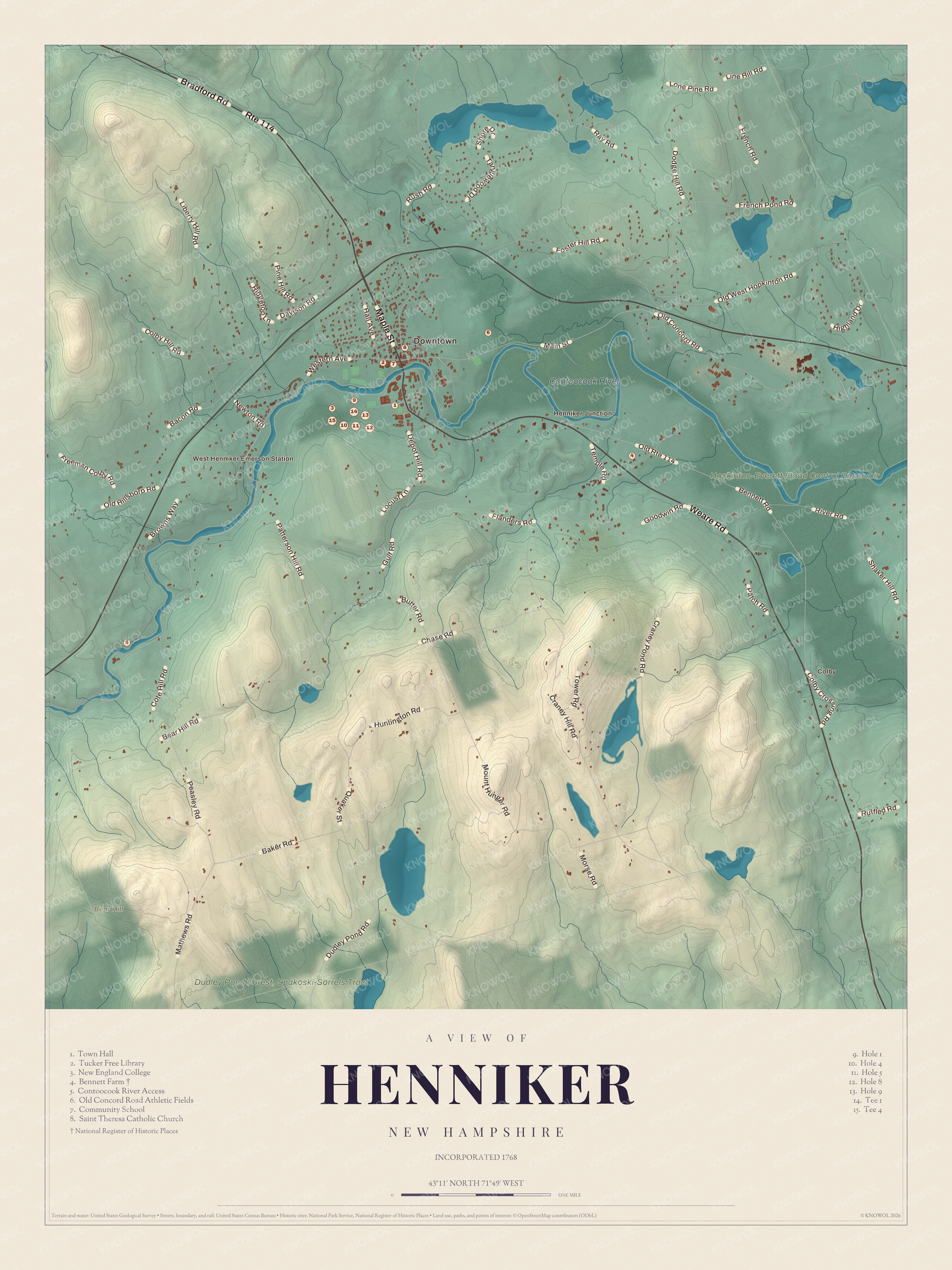 Watermarked full-map preview of Henniker, New Hampshire