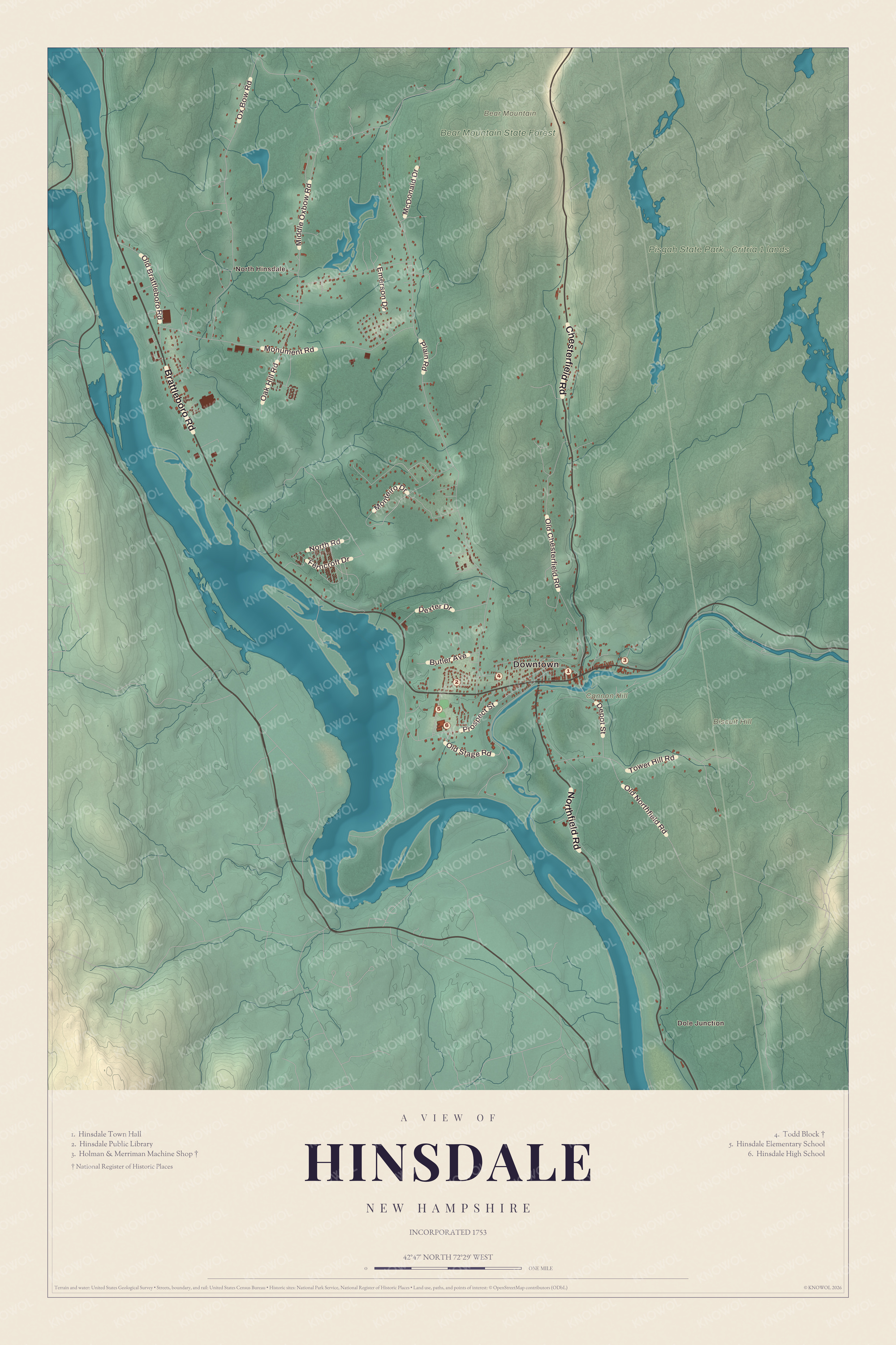 Watermarked full-map preview of Hinsdale, New Hampshire