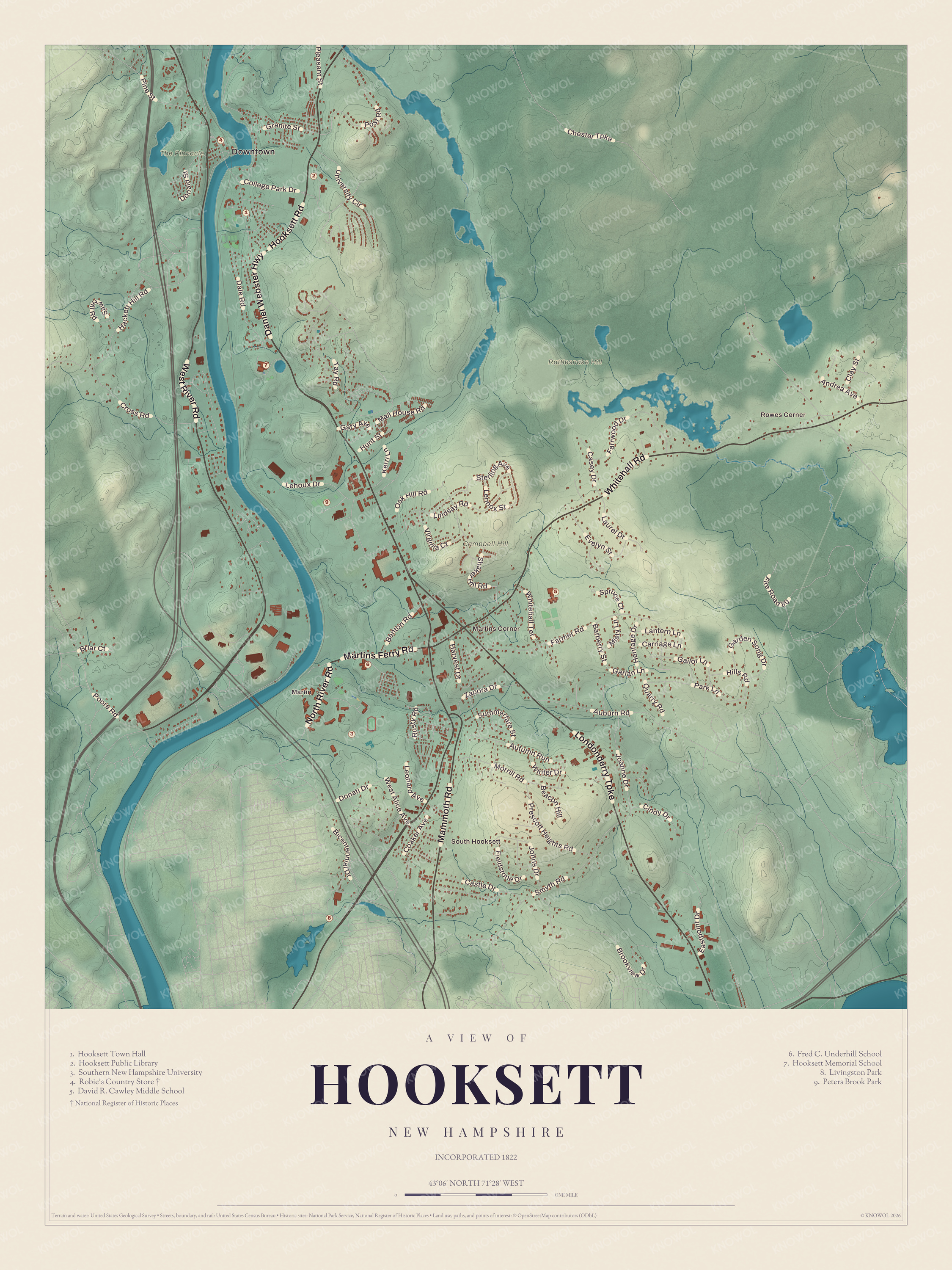 Watermarked full-map preview of Hooksett, New Hampshire