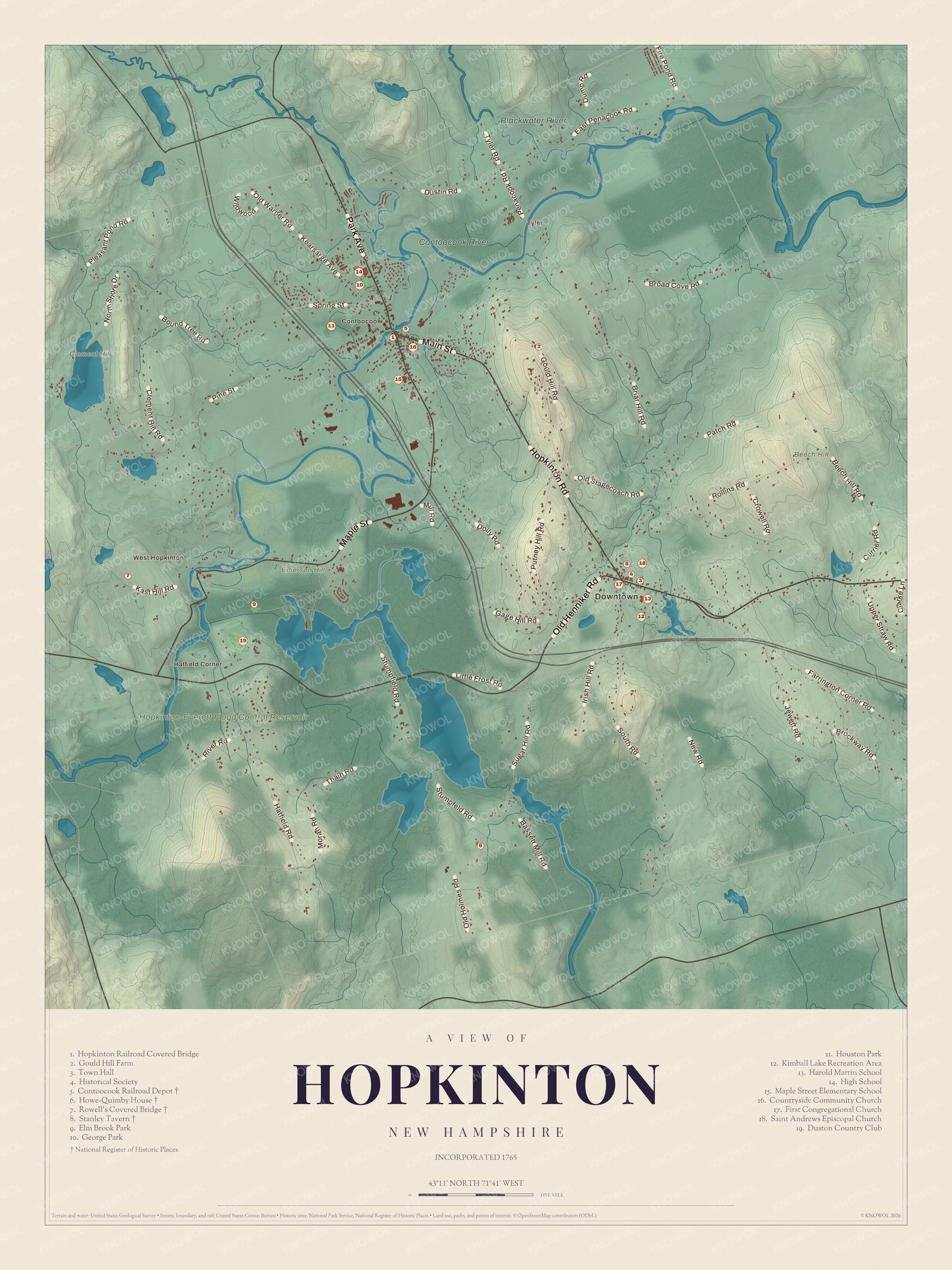 Watermarked full-map preview of Hopkinton, New Hampshire