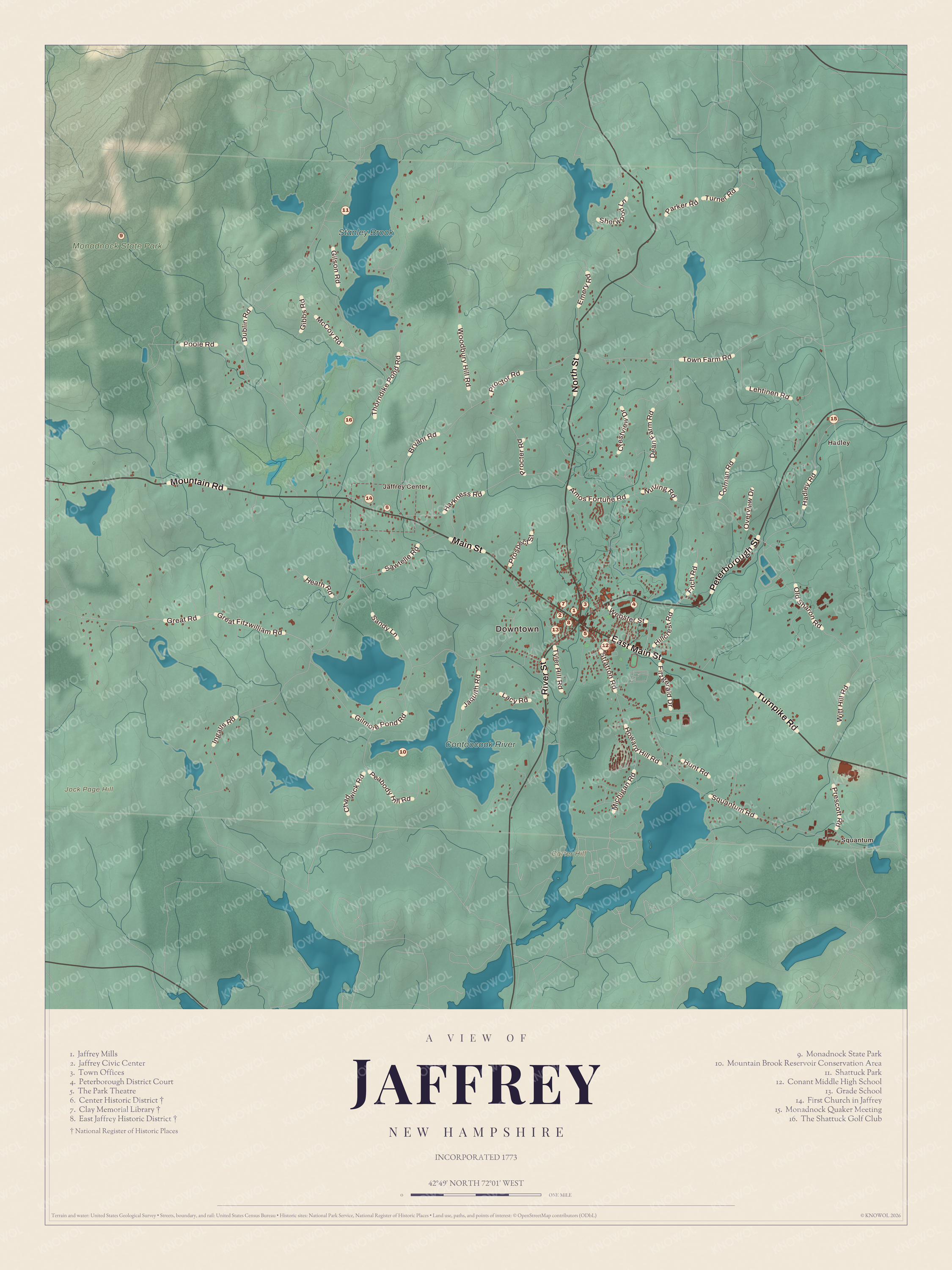 Watermarked full-map preview of Jaffrey, New Hampshire