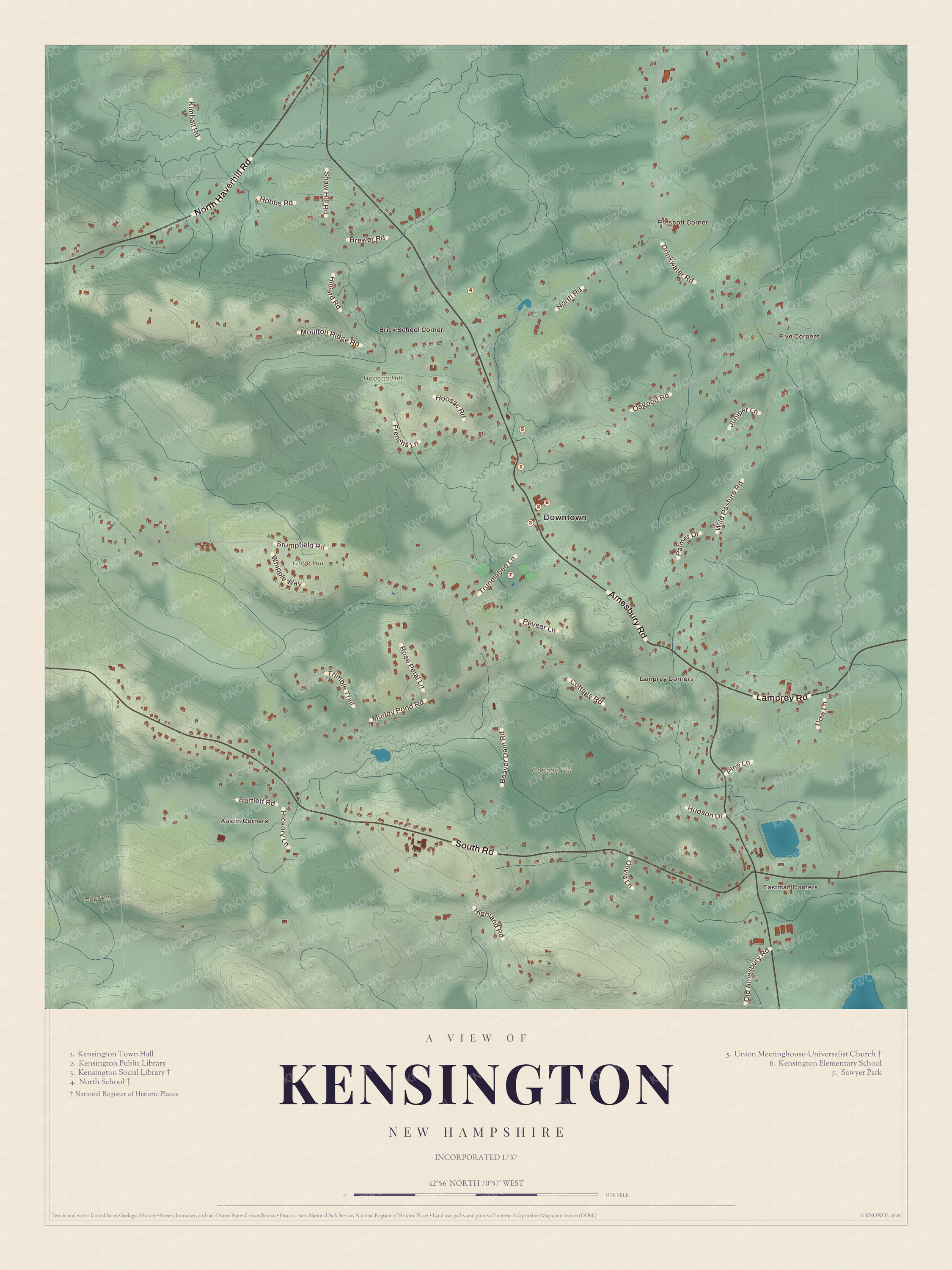 Watermarked full-map preview of Kensington, New Hampshire