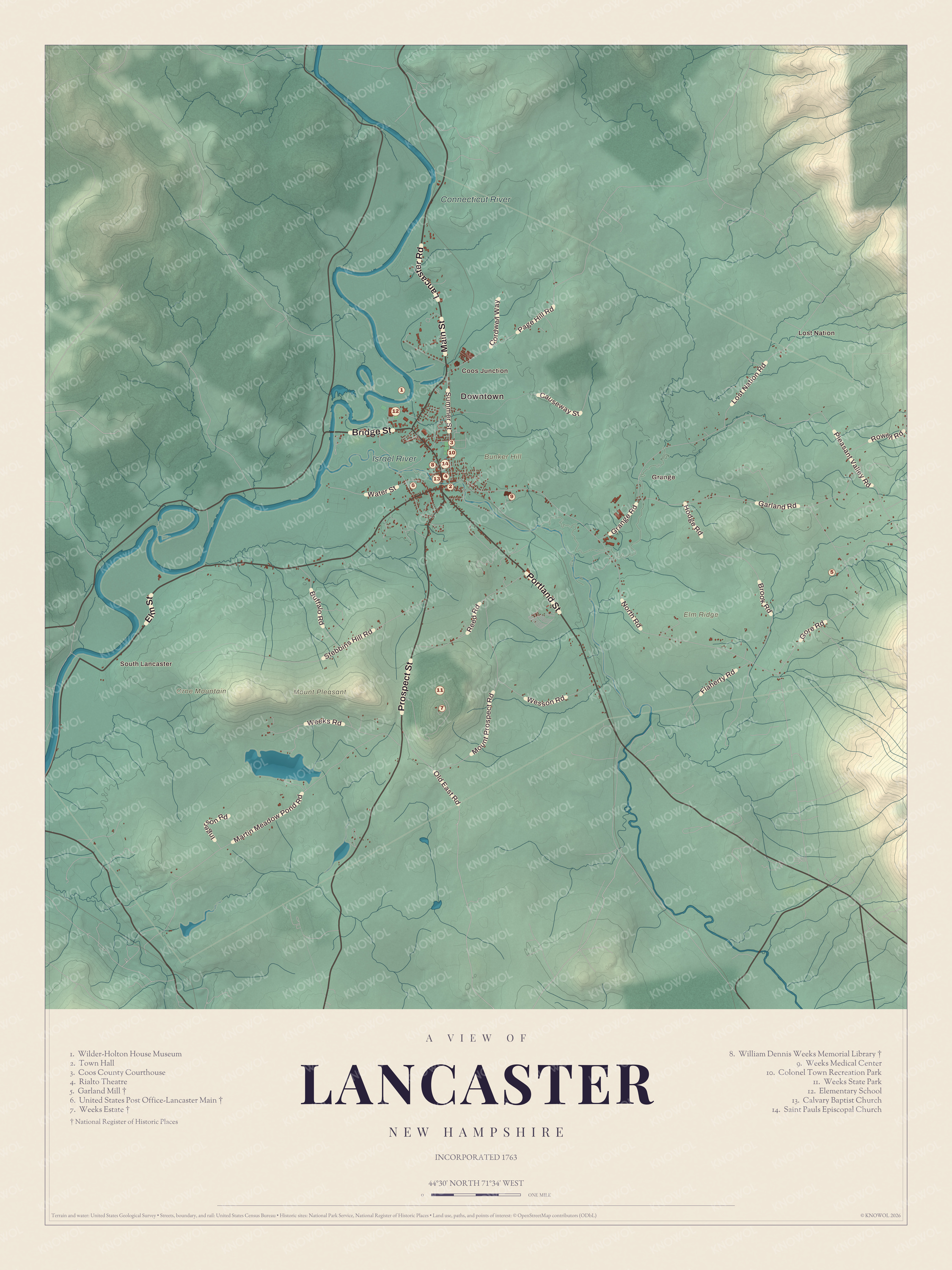 Watermarked full-map preview of Lancaster, New Hampshire