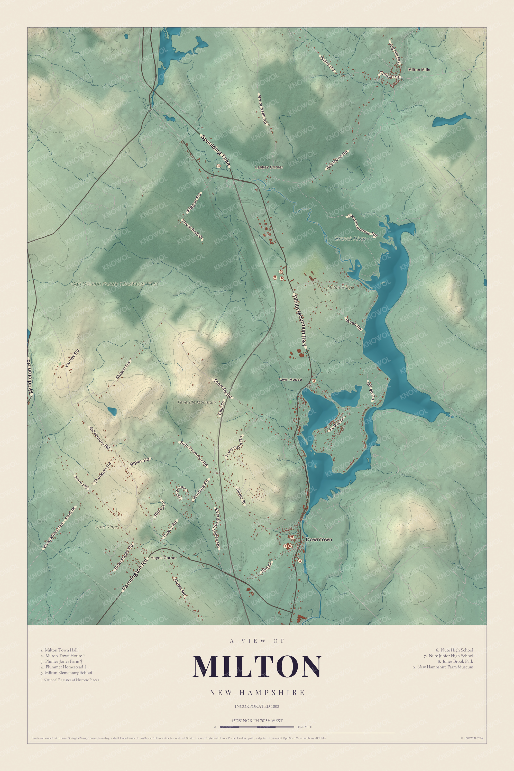 Watermarked full-map preview of Milton, New Hampshire