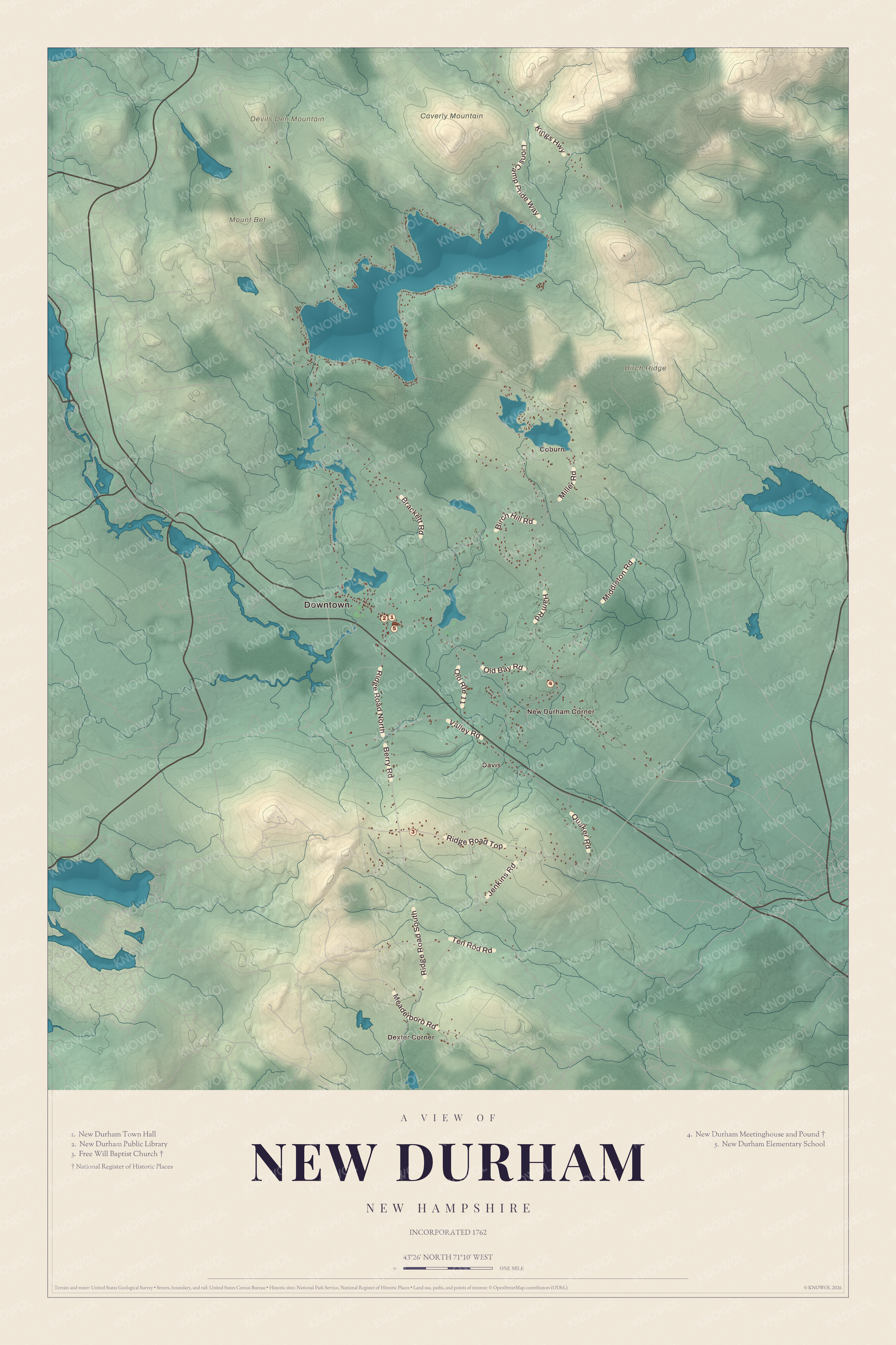 Watermarked full-map preview of New Durham, New Hampshire