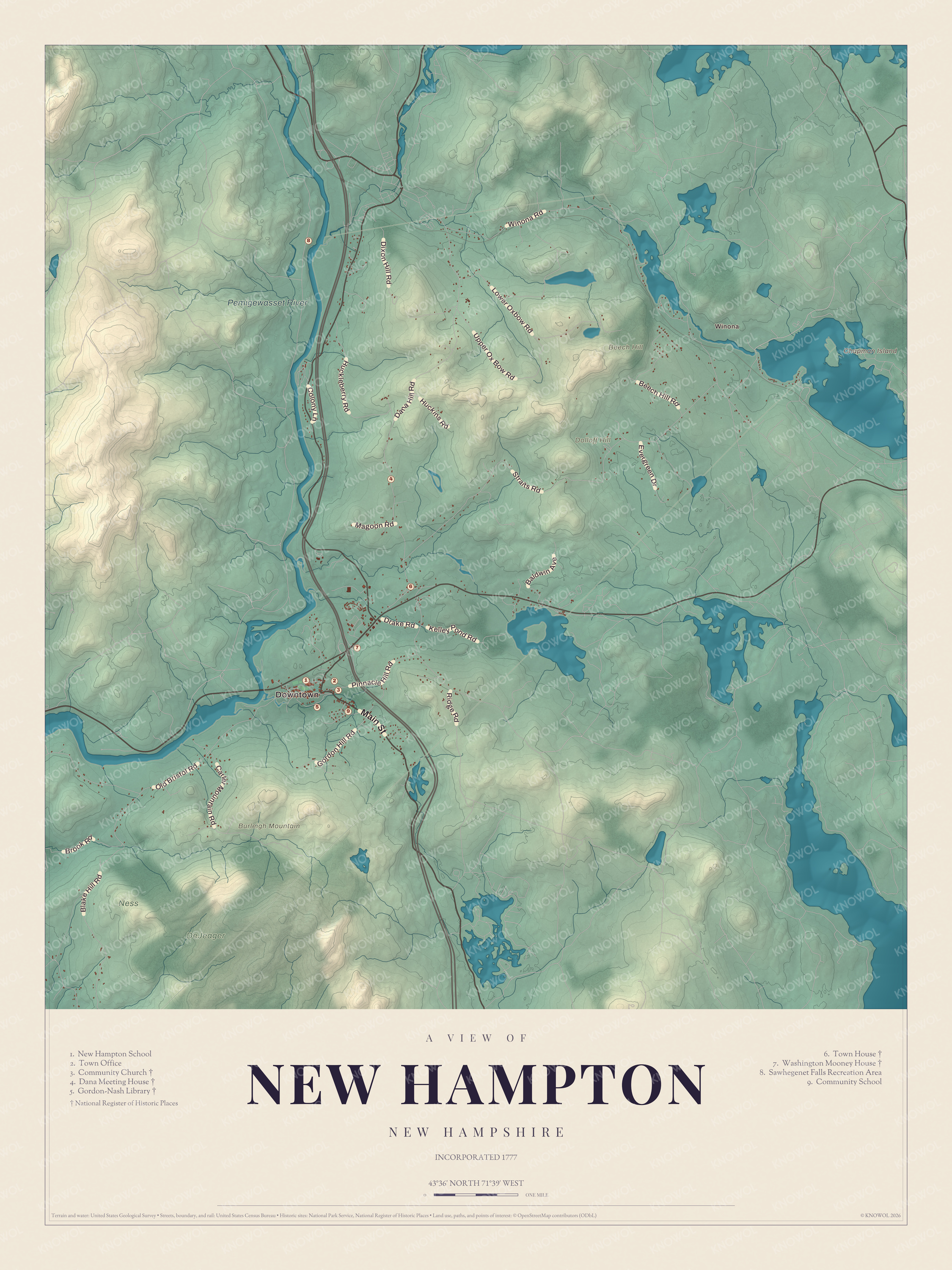 Watermarked full-map preview of New Hampton, New Hampshire