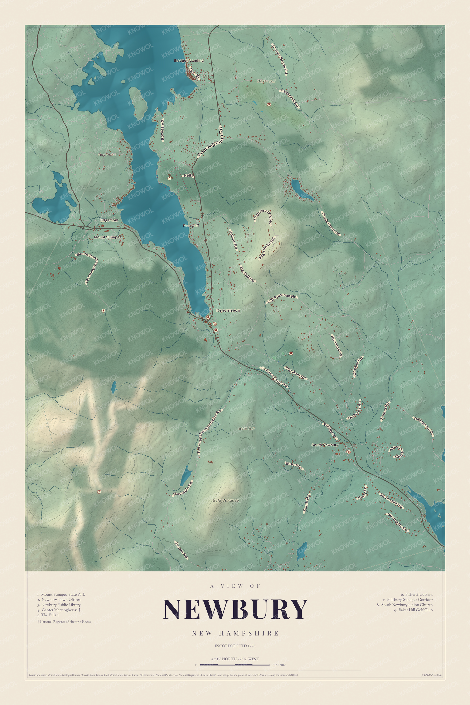 Watermarked full-map preview of Newbury, New Hampshire