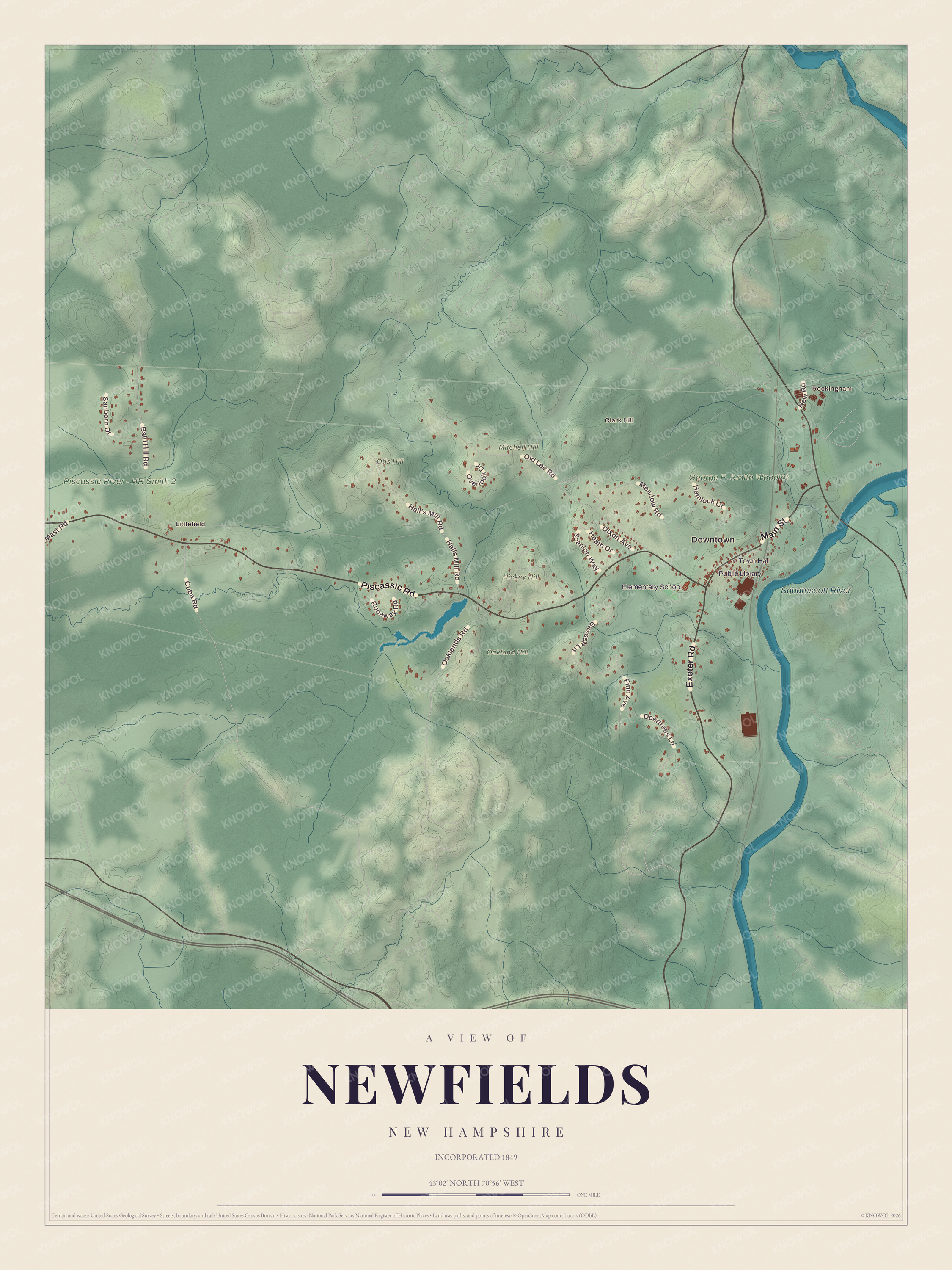 Watermarked full-map preview of Newfields, New Hampshire