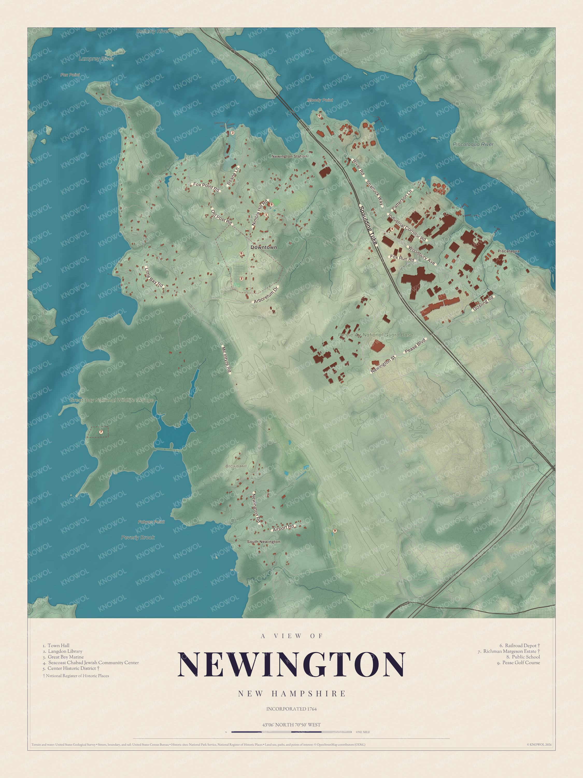 Watermarked full-map preview of Newington, New Hampshire