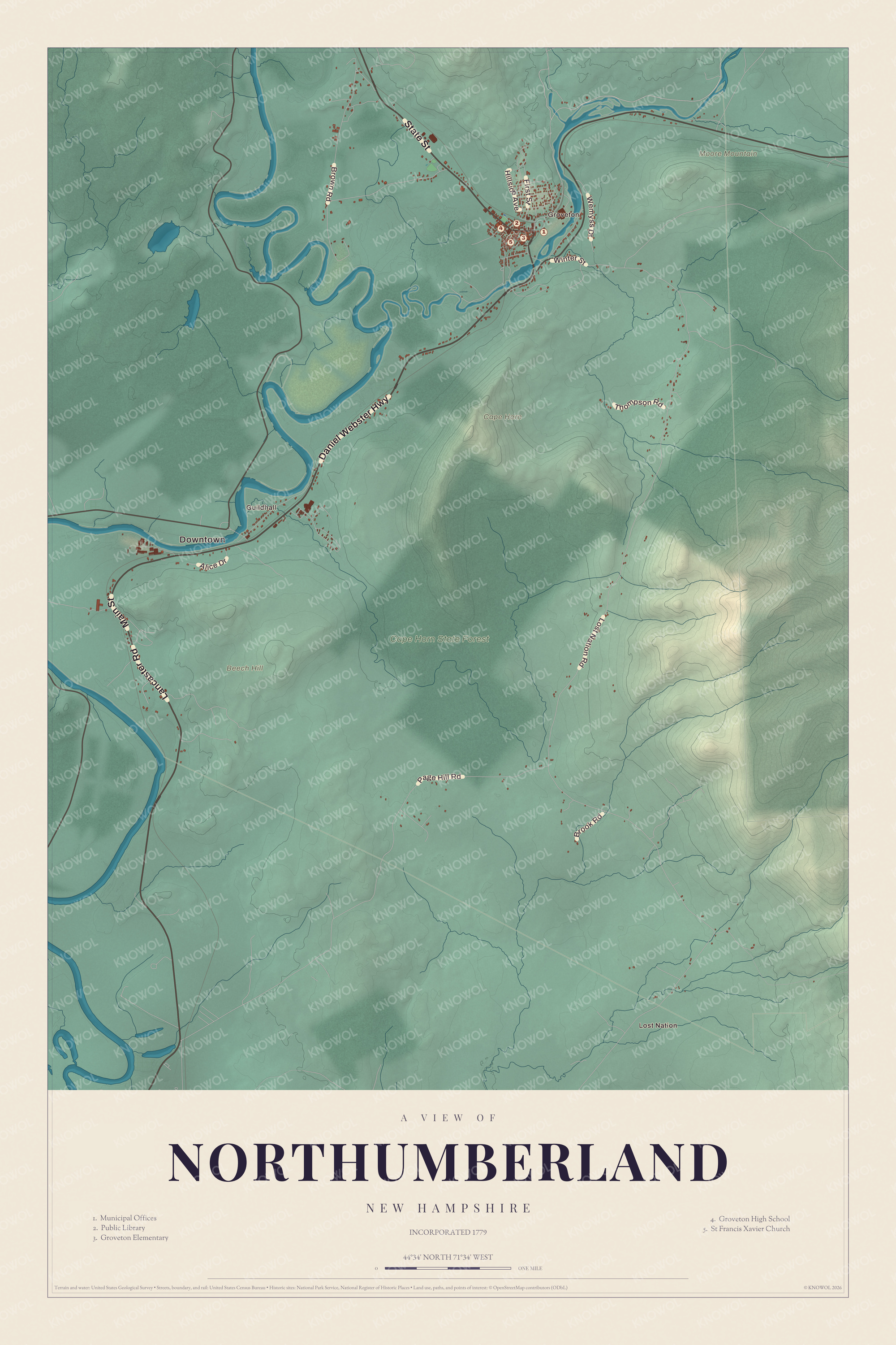 Watermarked full-map preview of Northumberland, New Hampshire