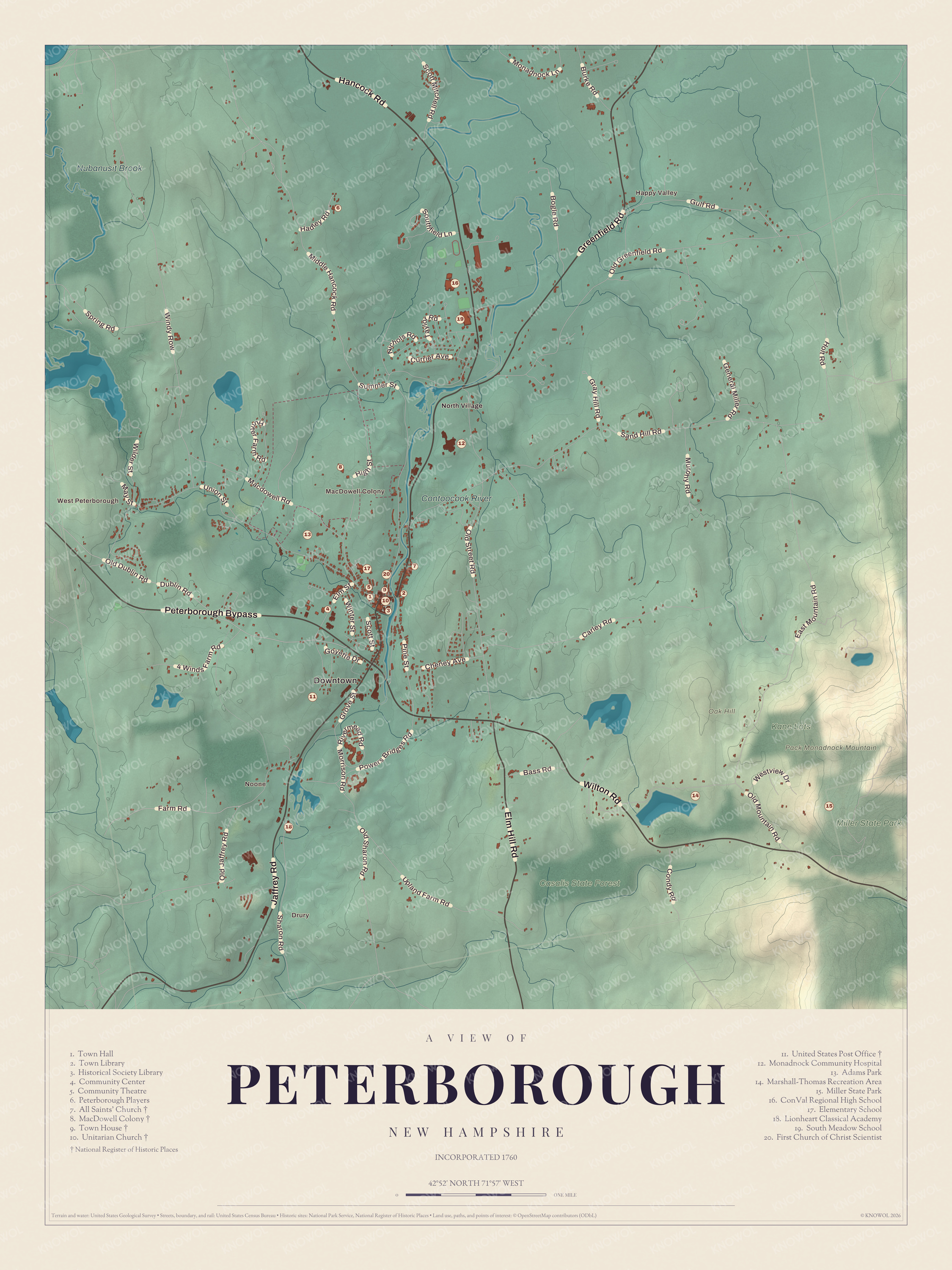Watermarked full-map preview of Peterborough, New Hampshire