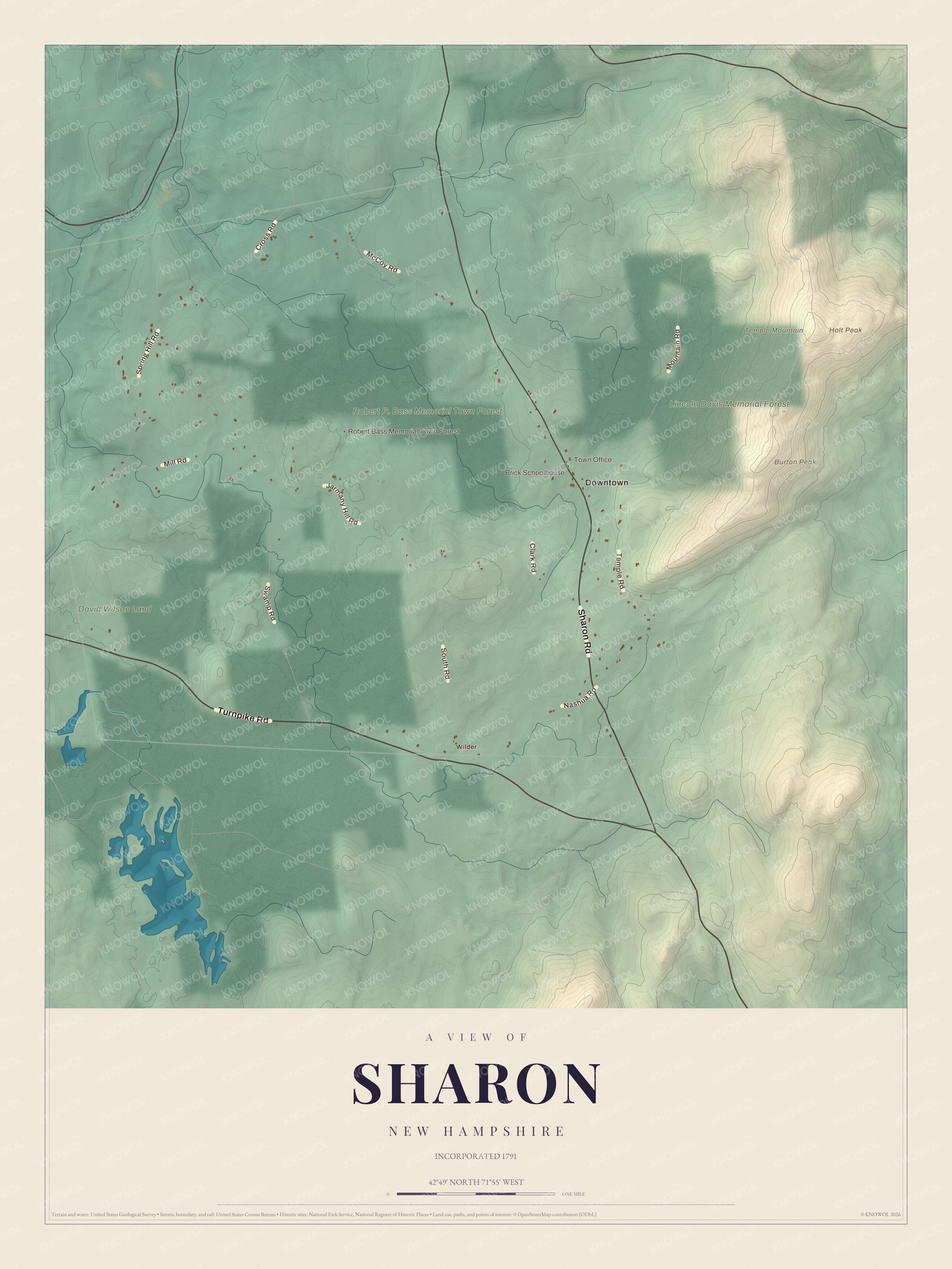 Watermarked full-map preview of Sharon, New Hampshire