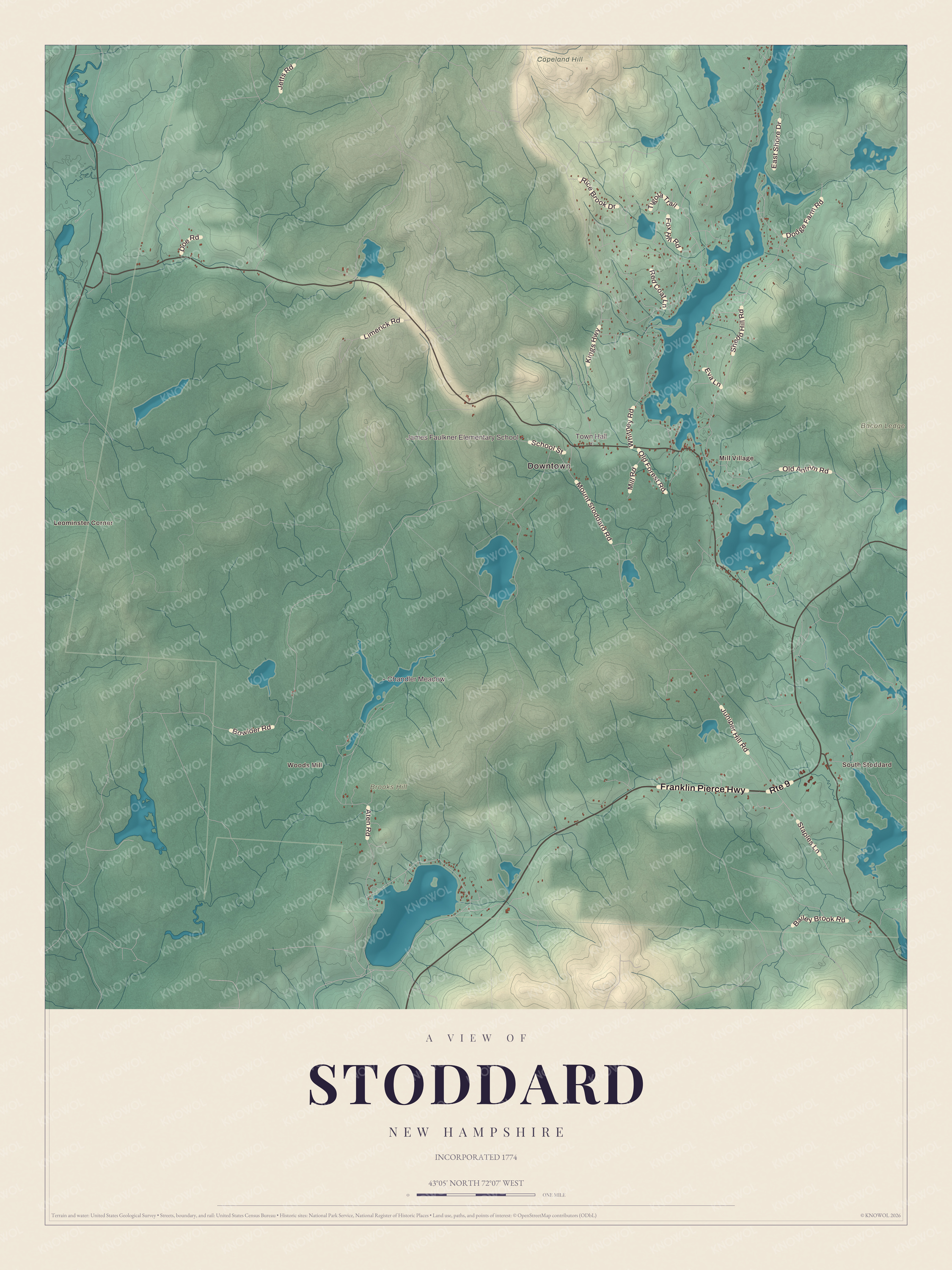 Watermarked full-map preview of Stoddard, New Hampshire