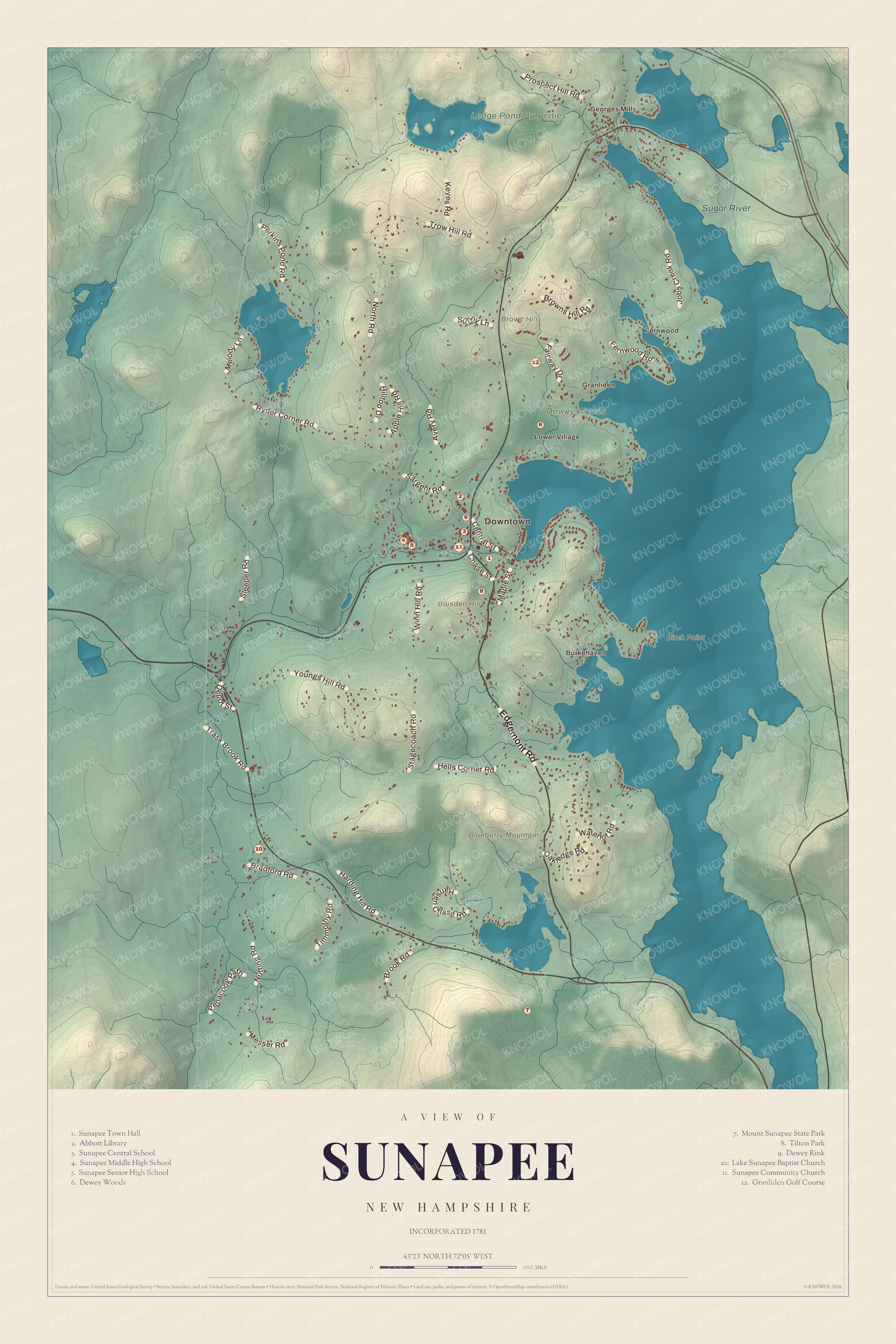 Watermarked full-map preview of Sunapee, New Hampshire