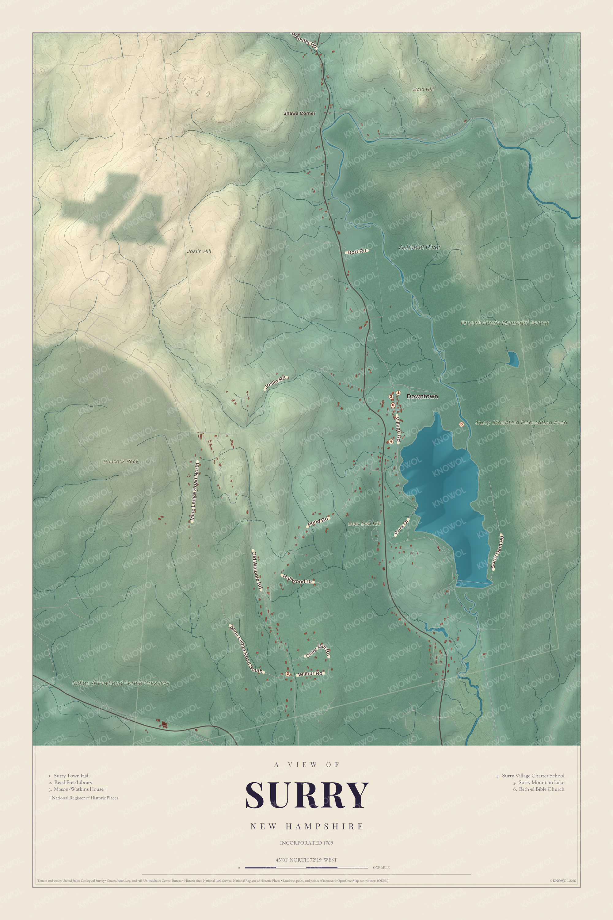 Watermarked full-map preview of Surry, New Hampshire