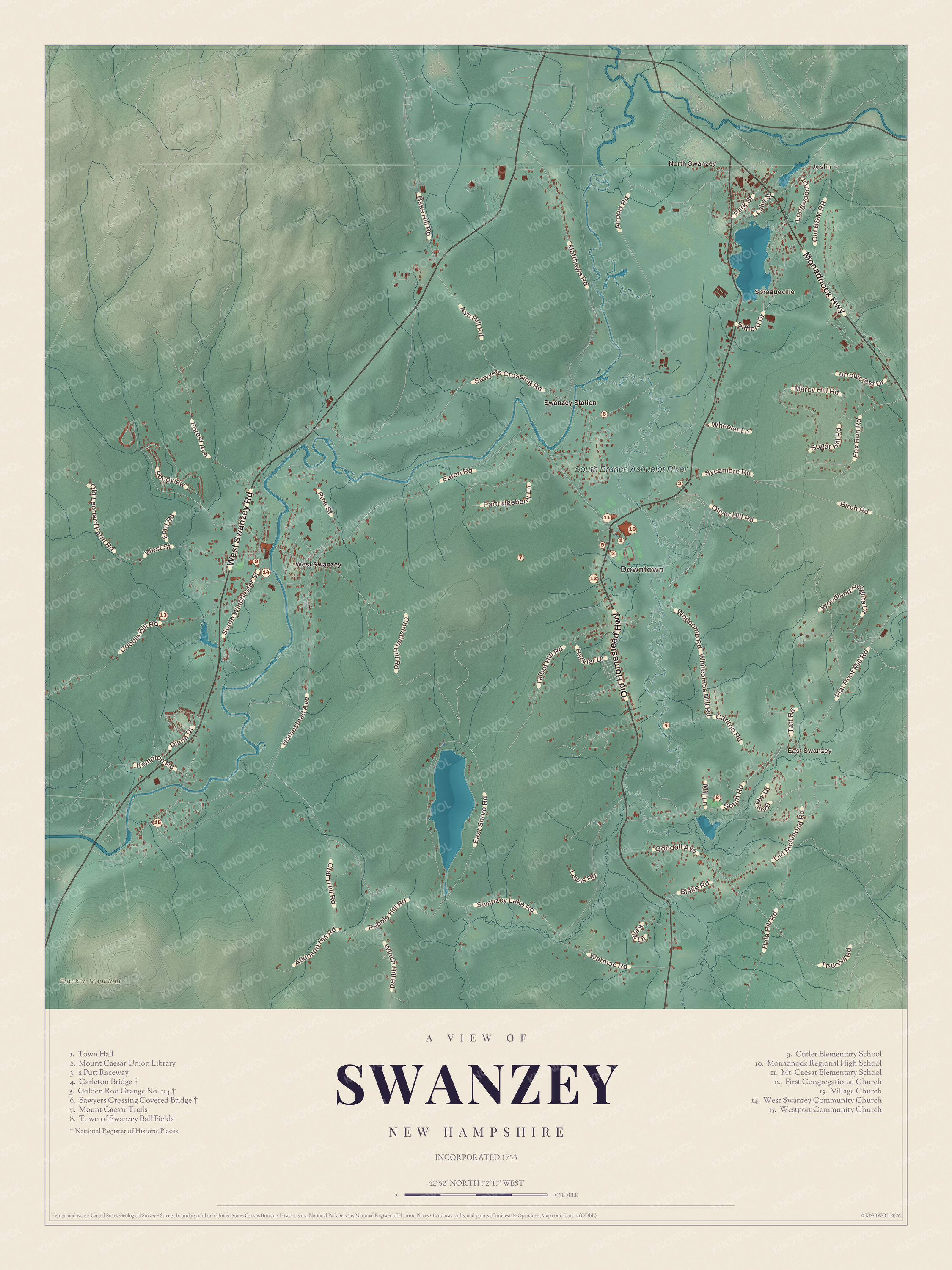 Watermarked full-map preview of Swanzey, New Hampshire