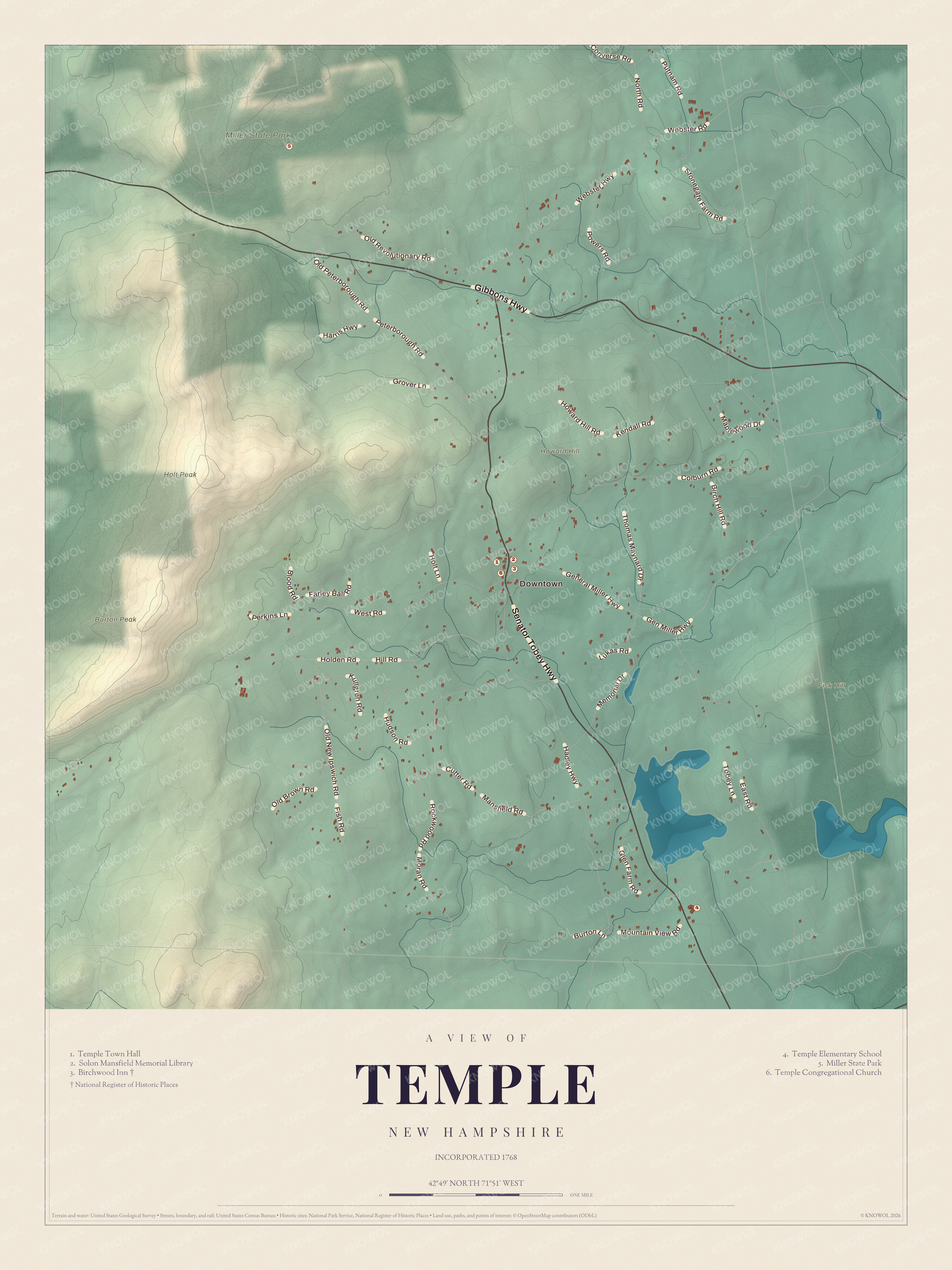 Watermarked full-map preview of Temple, New Hampshire