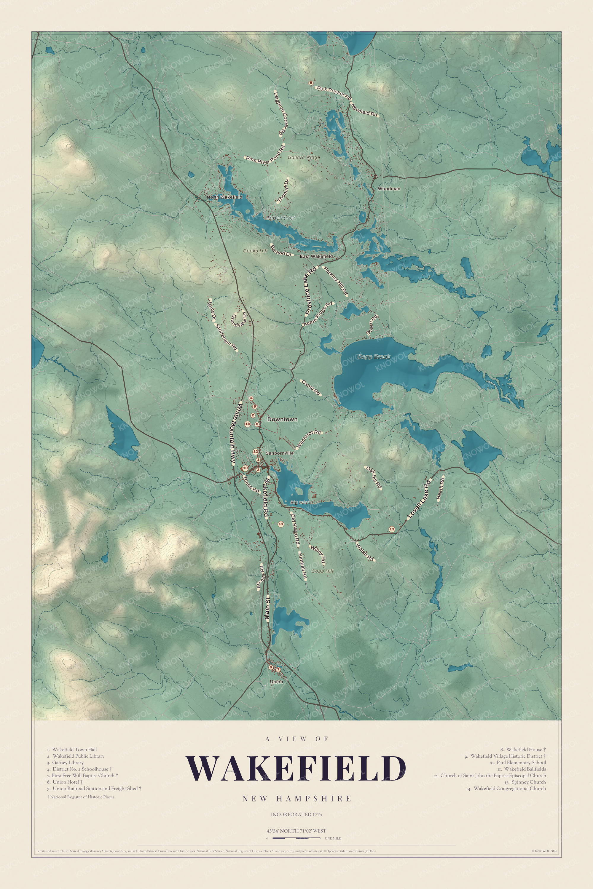 Watermarked full-map preview of Wakefield, New Hampshire