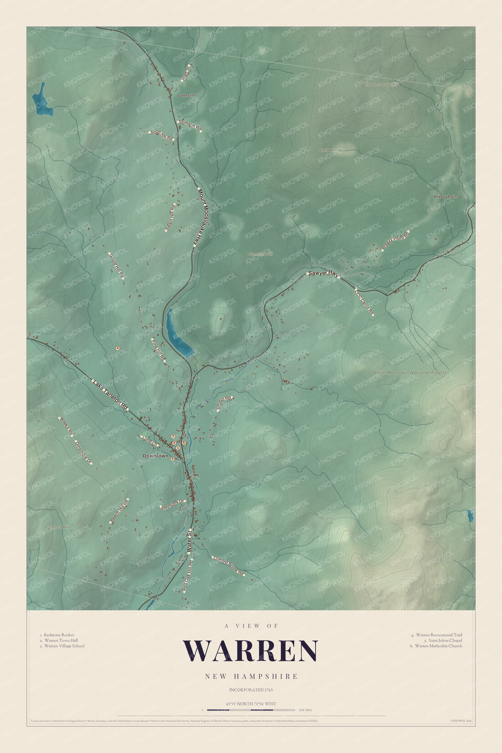 Watermarked full-map preview of Warren, New Hampshire