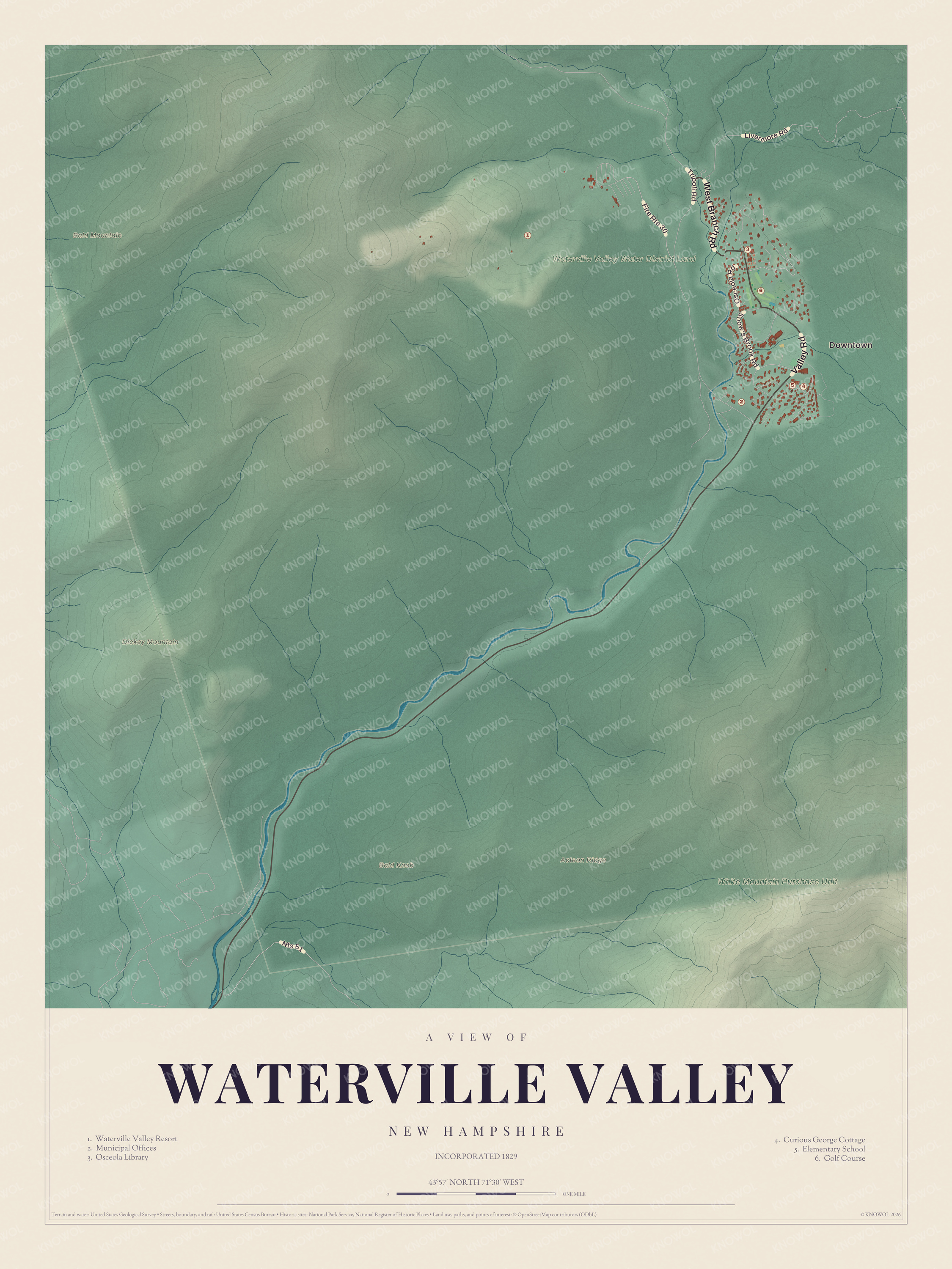 Watermarked full-map preview of Waterville Valley, New Hampshire