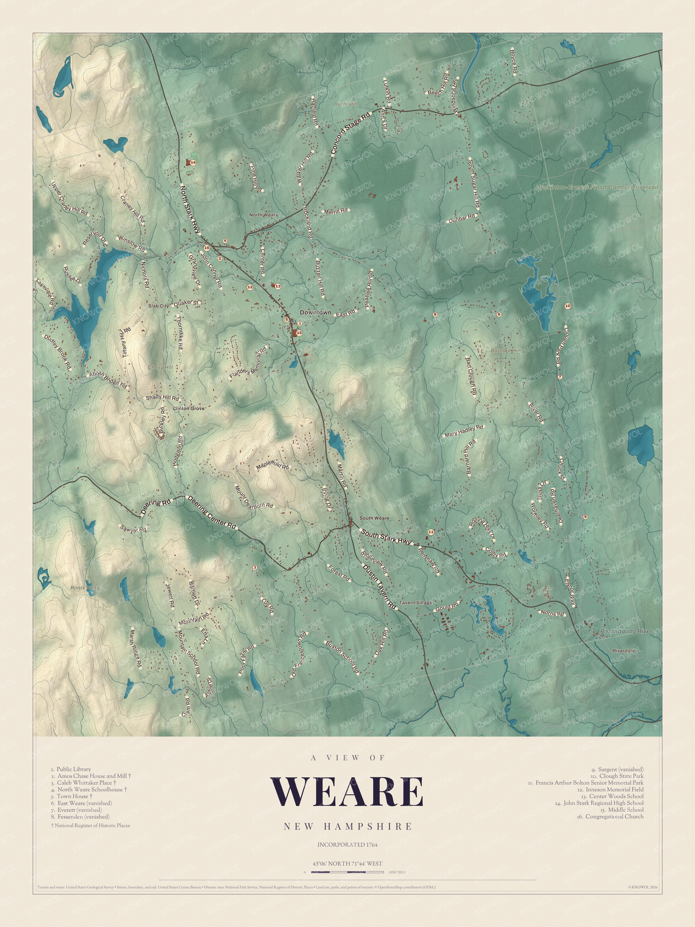 Watermarked full-map preview of Weare, New Hampshire