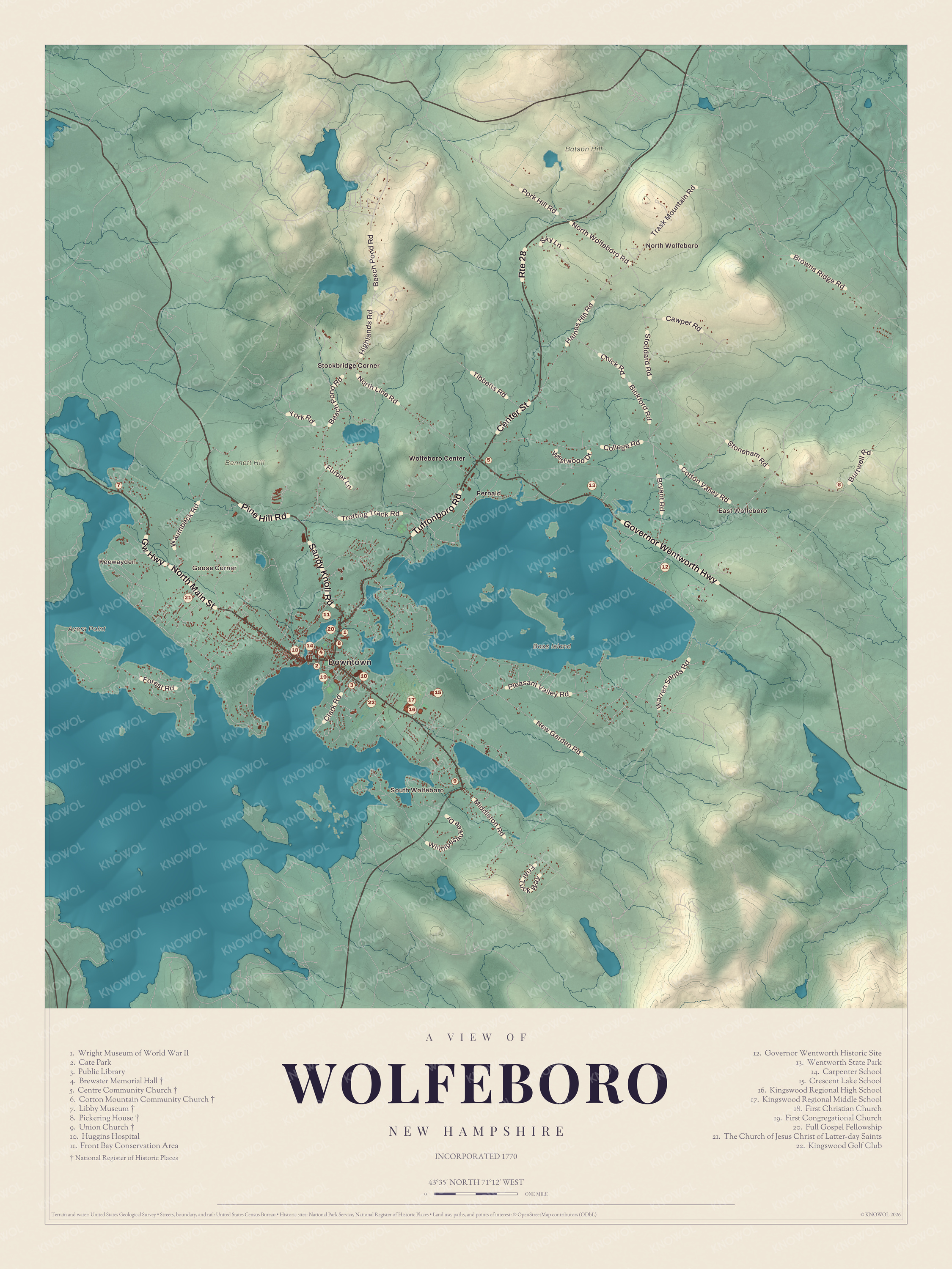 Watermarked full-map preview of Wolfeboro, New Hampshire