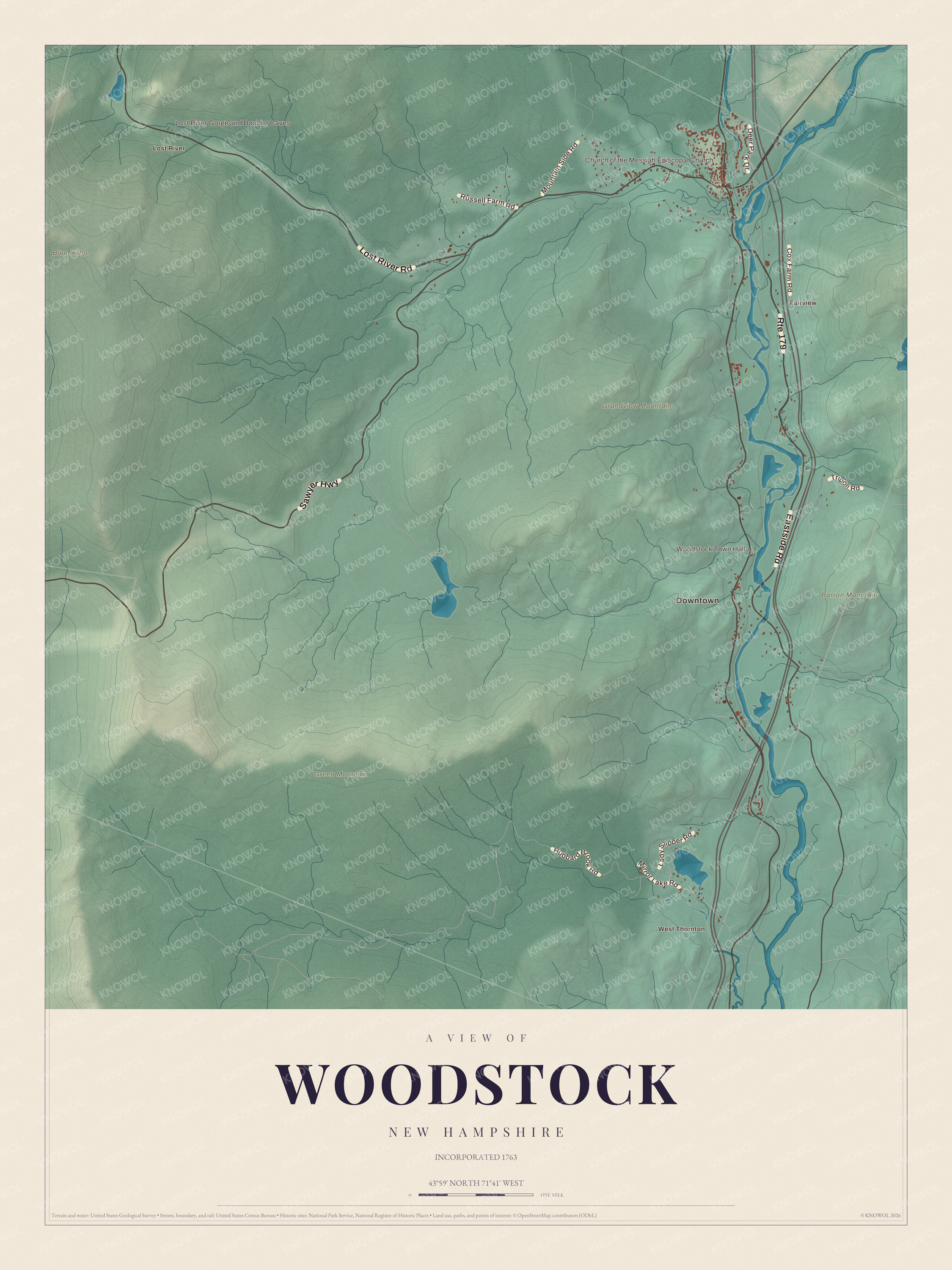 Watermarked full-map preview of Woodstock, New Hampshire