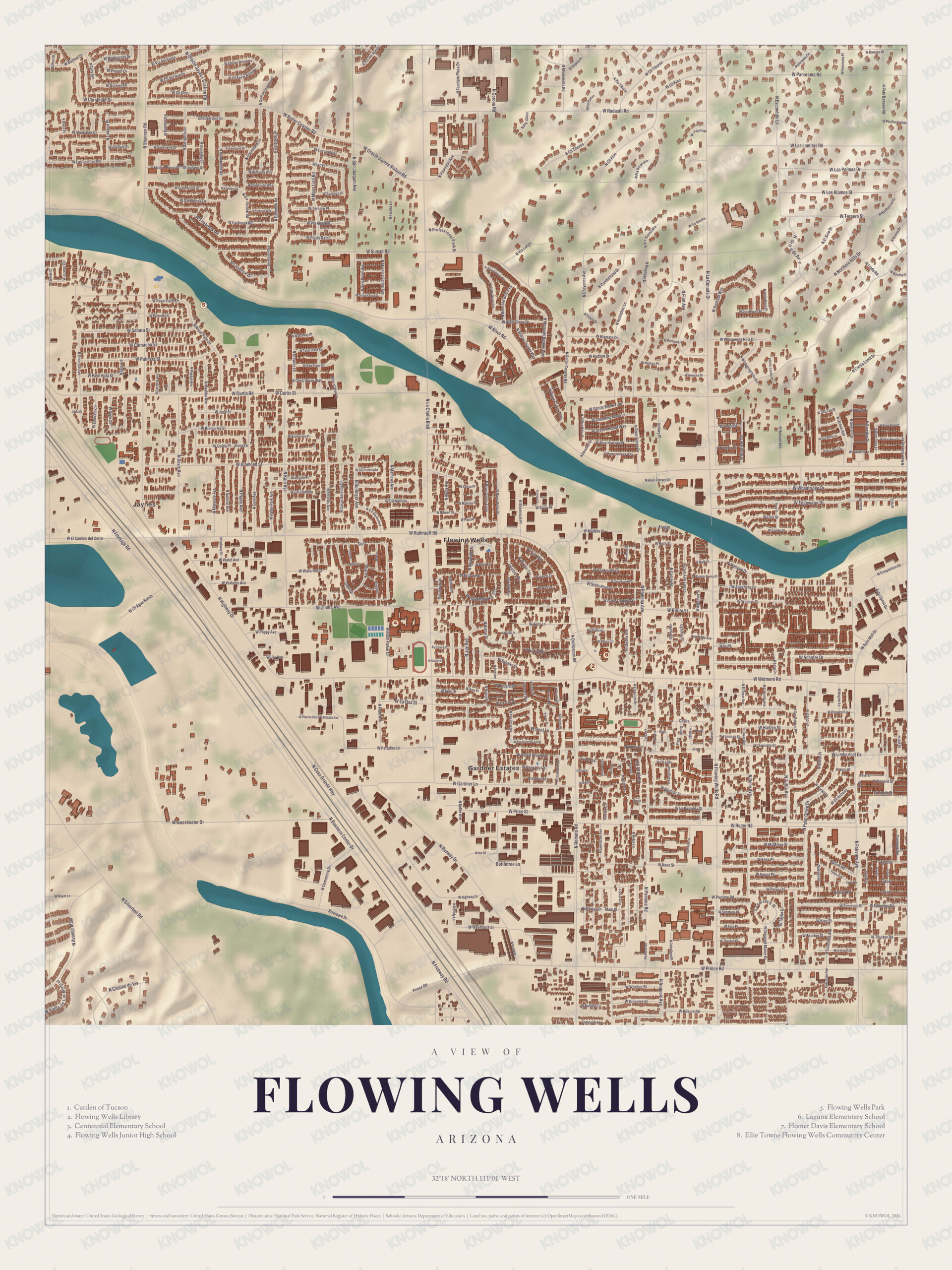 Map of Flowing Wells, Arizona