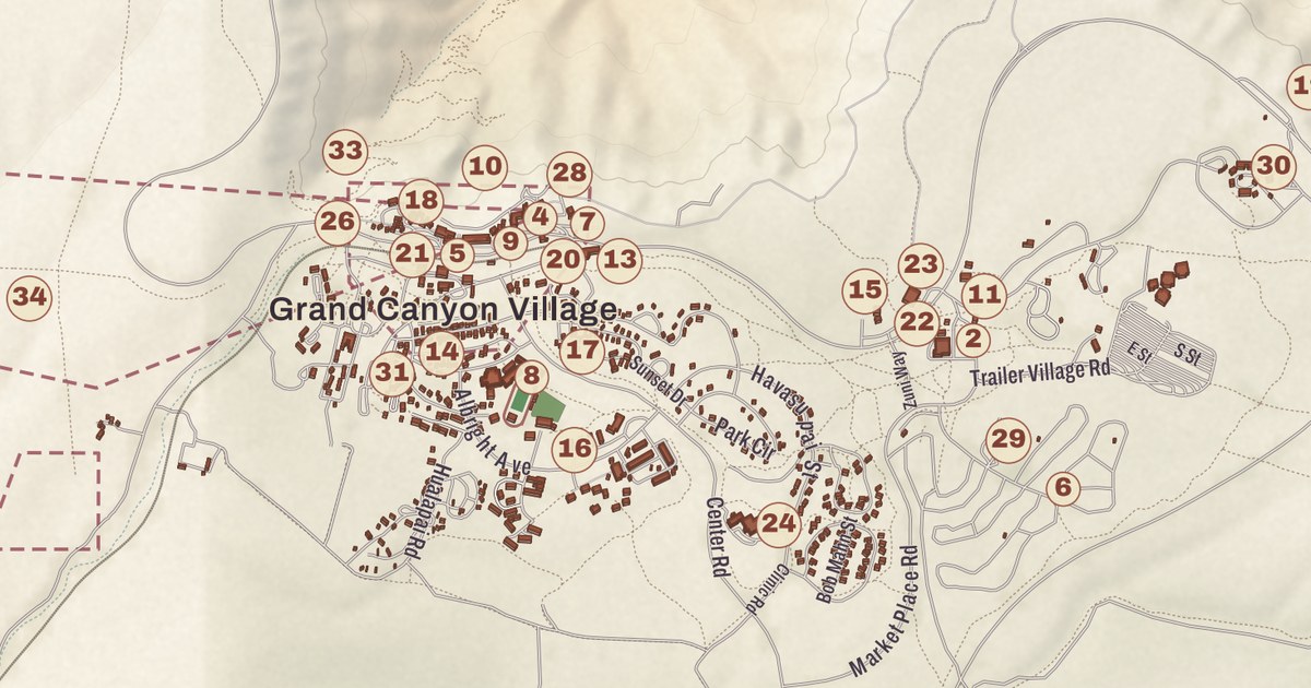 Beautifully Detailed Map of Grand Canyon Village, Arizona