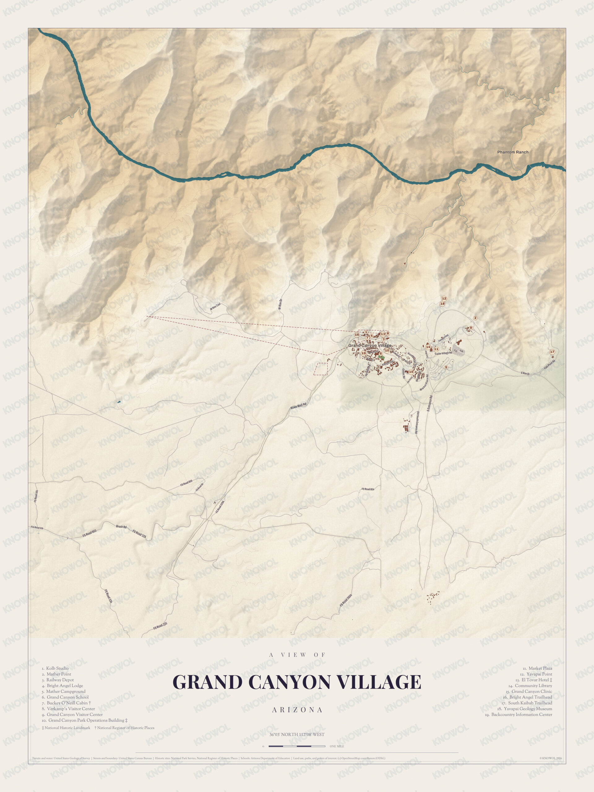 Map of Grand Canyon Village, Arizona
