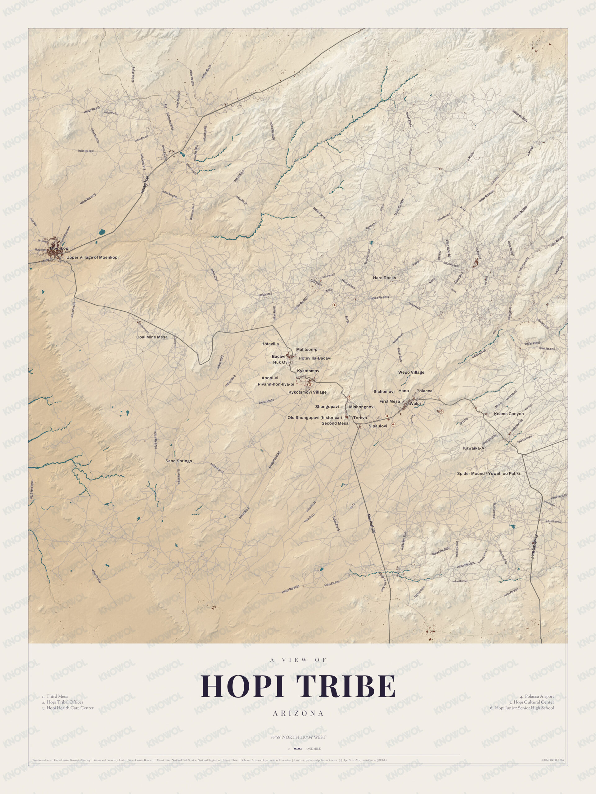 Map of Hopi Tribe, Arizona