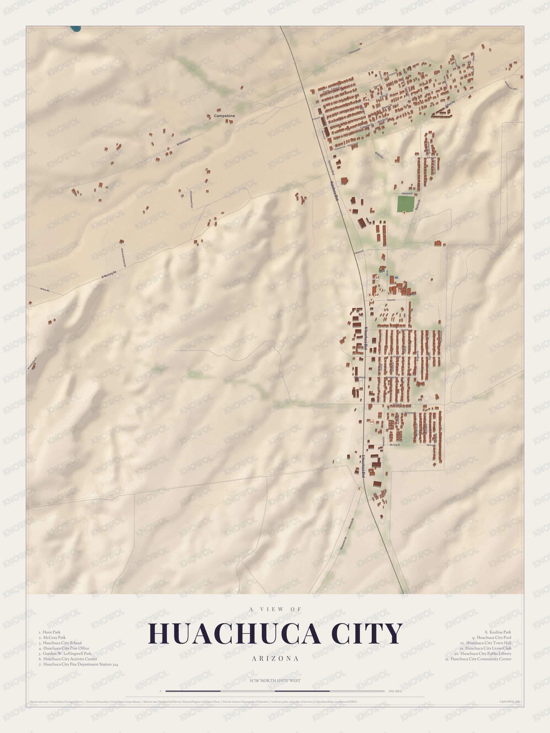 Map of Huachuca City, Arizona