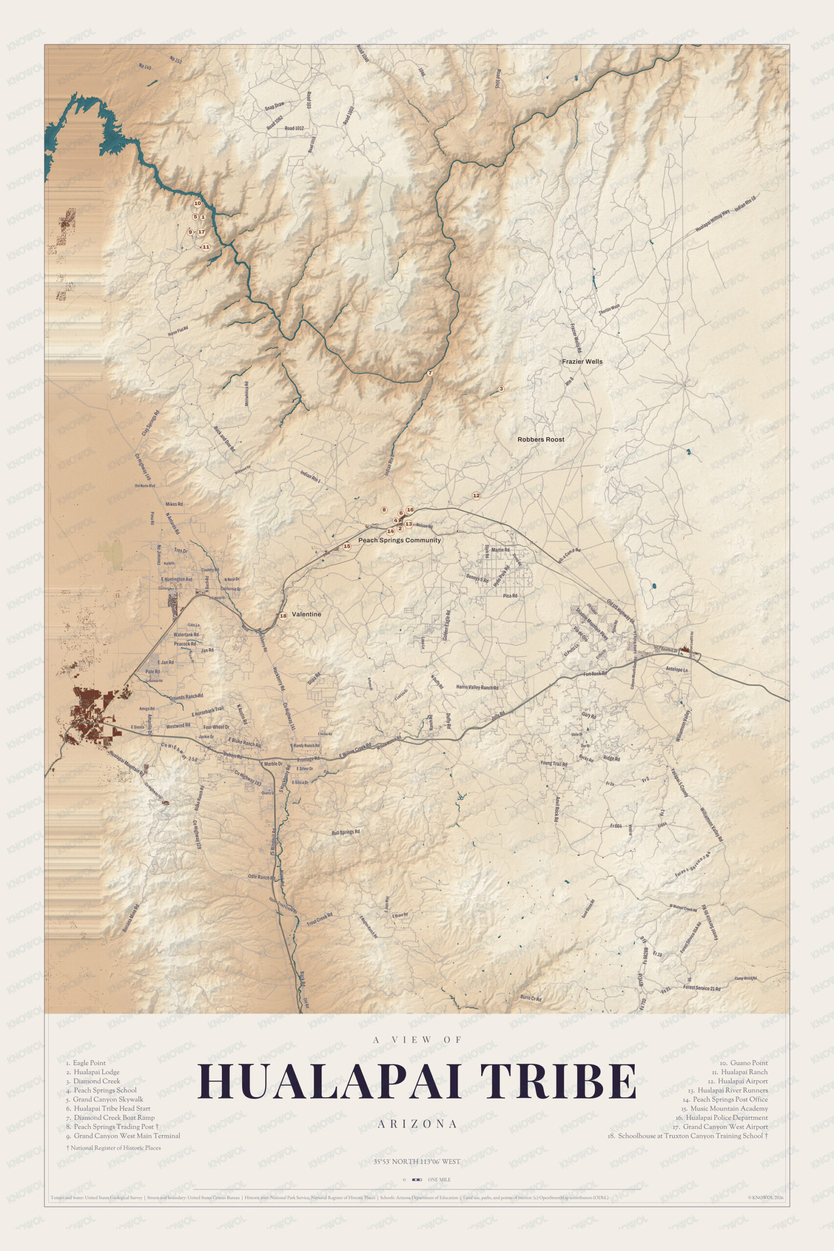 Map of Hualapai Tribe, Arizona