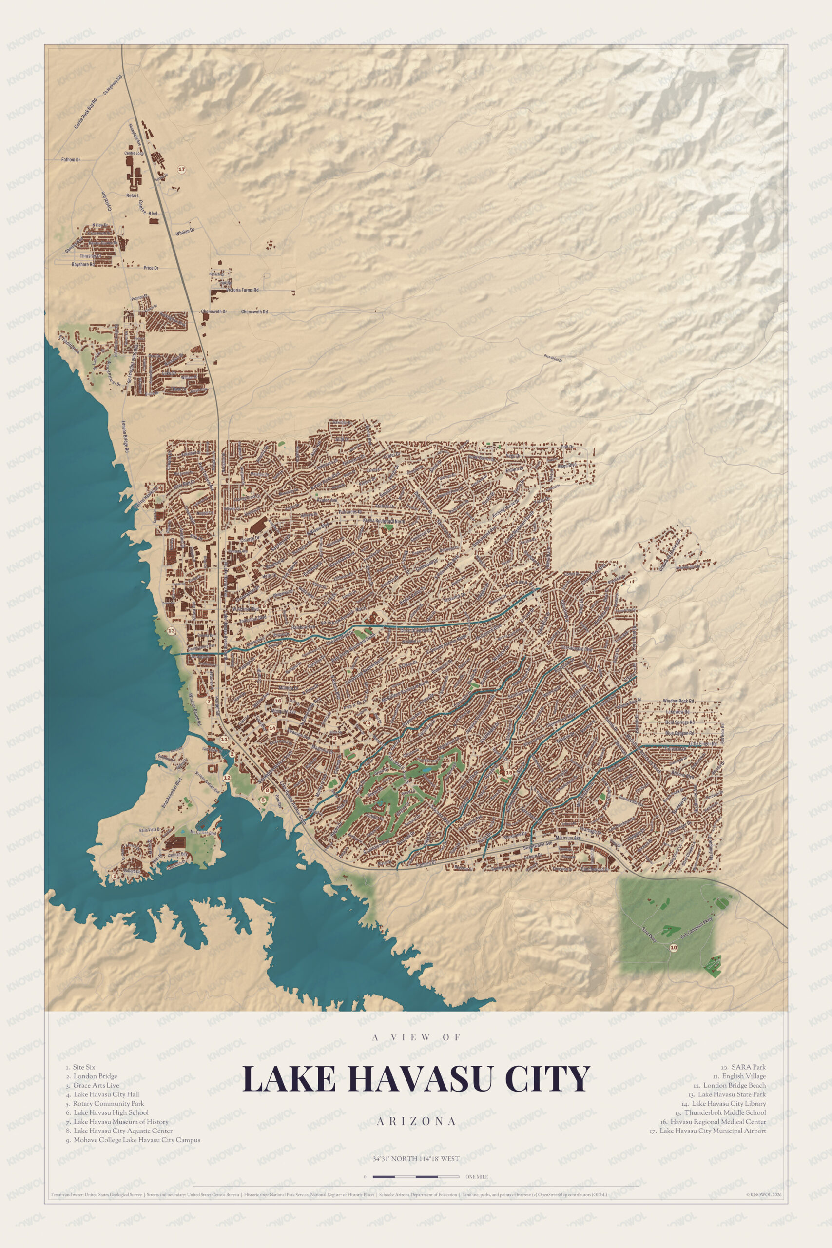 Map of Lake Havasu City, Arizona
