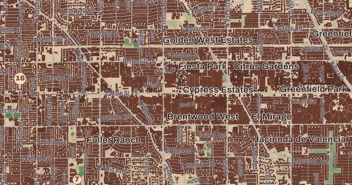 Beautifully Detailed Map of Mesa, Arizona
