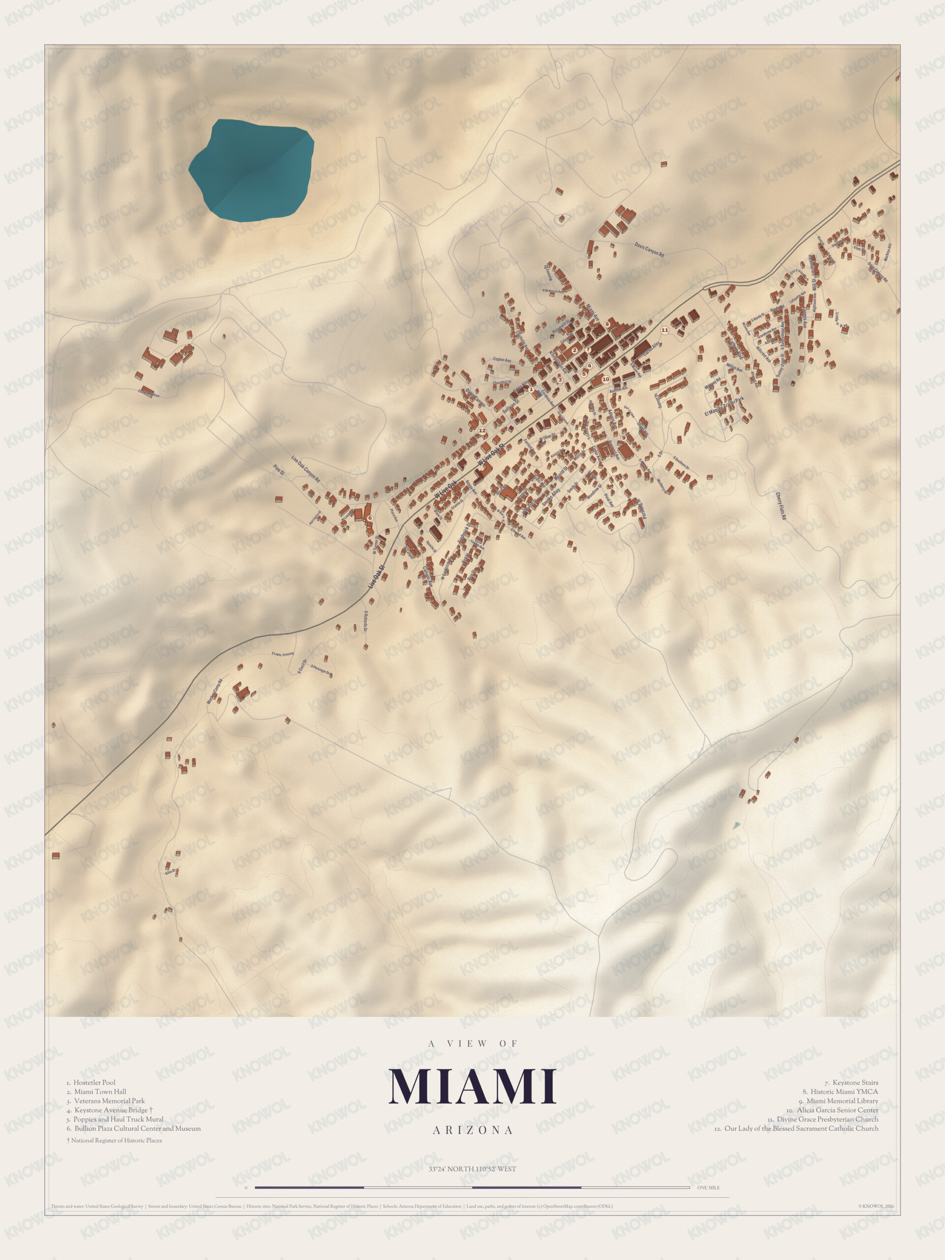 Map of Miami, Arizona