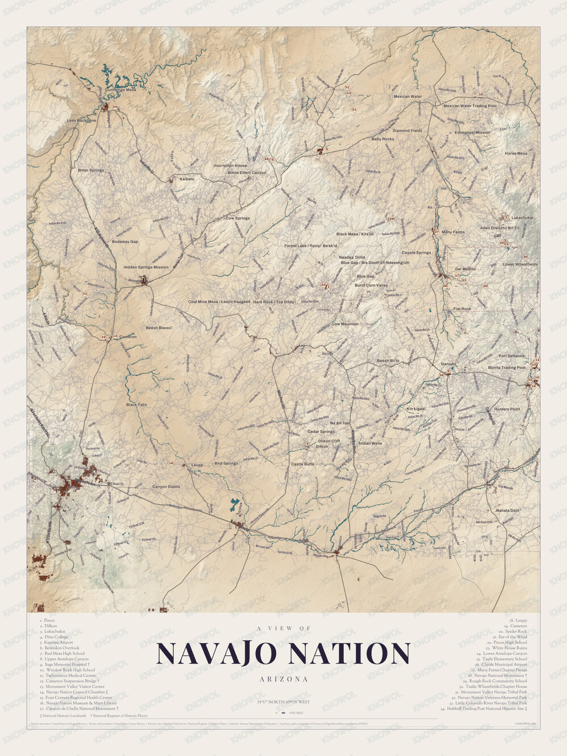 Map of Navajo Nation, Arizona