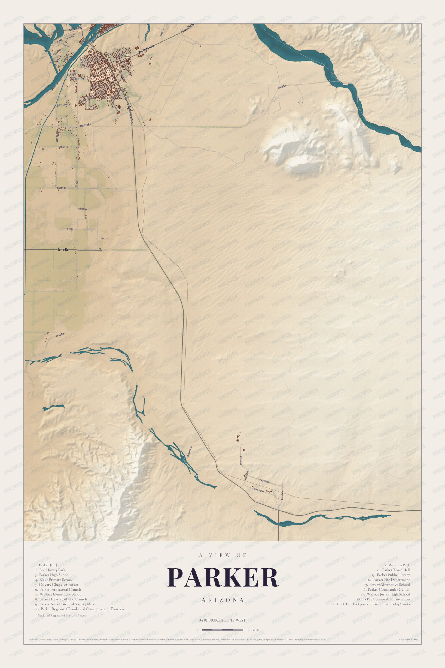 Map of Parker, Arizona