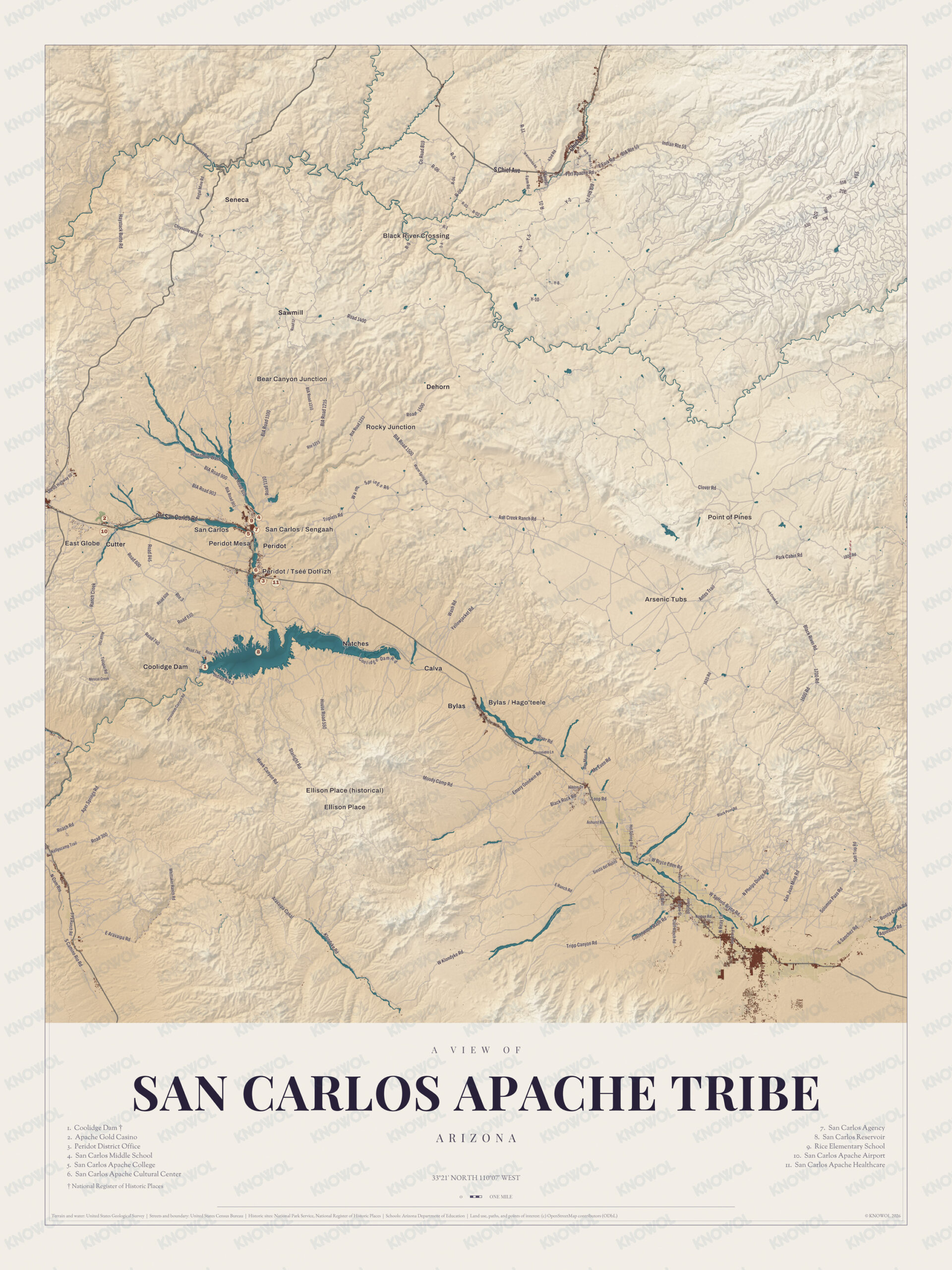 Map of San Carlos Apache Tribe, Arizona