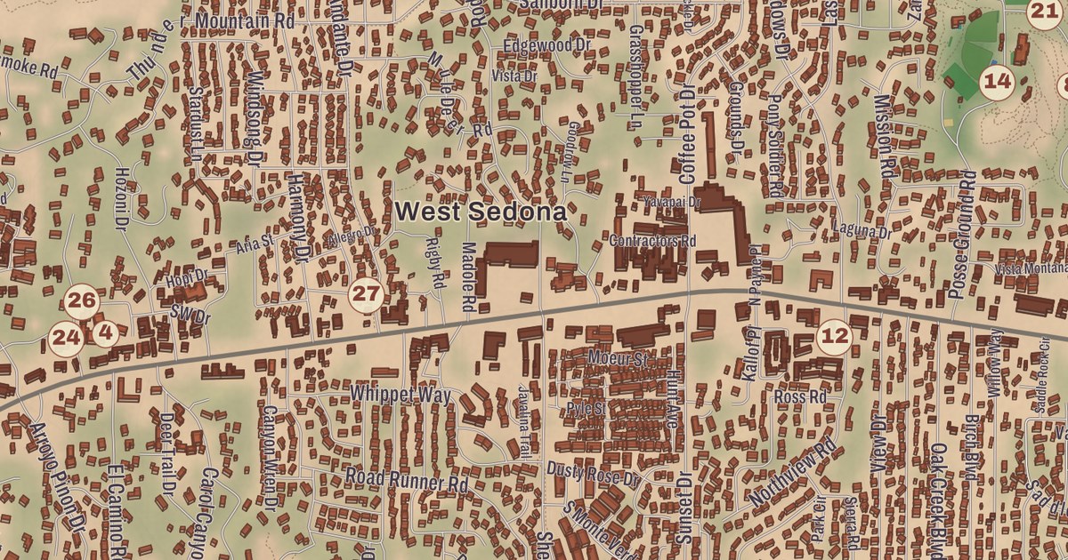 Beautifully Detailed Map of Sedona, Arizona