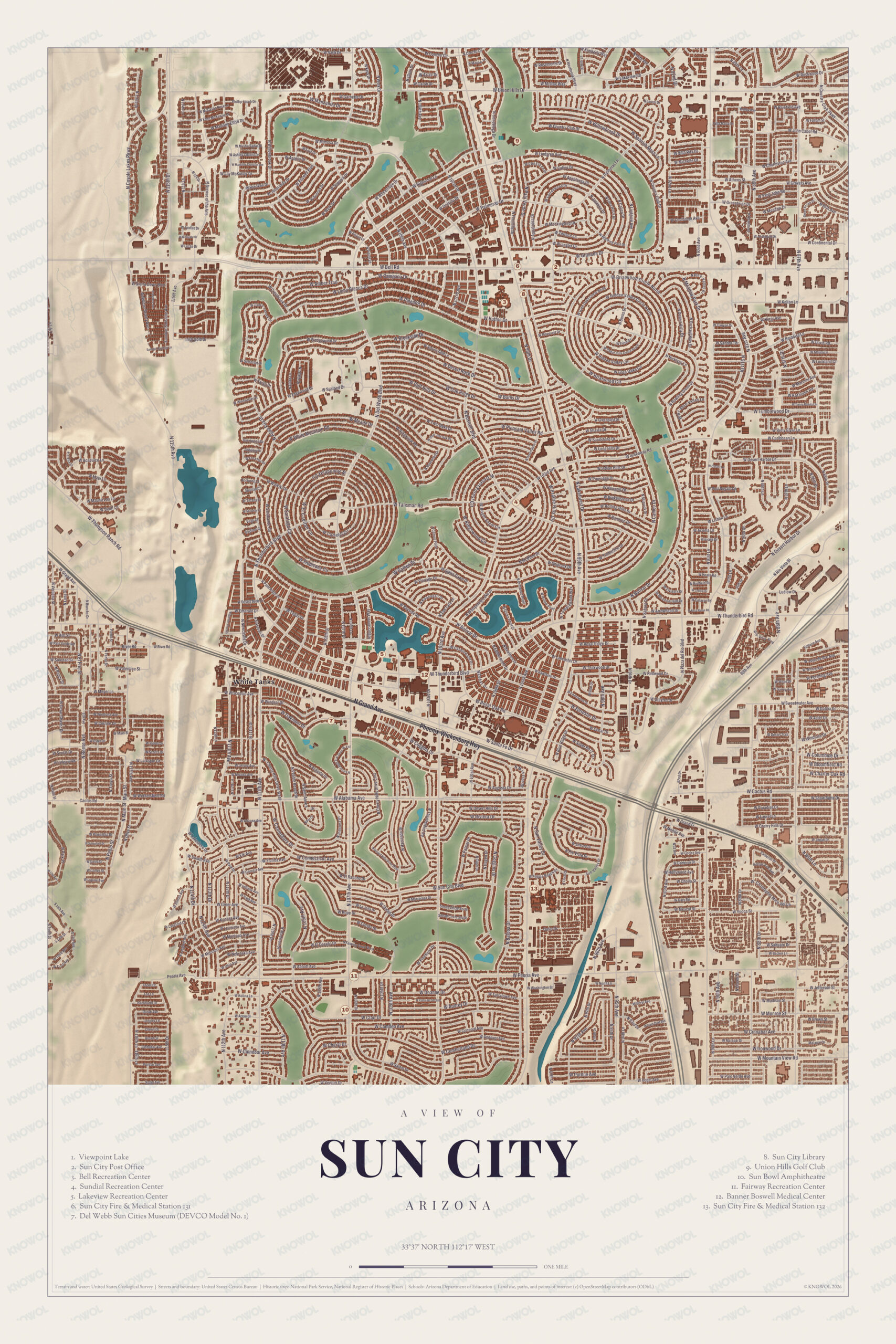 Map of Sun City, Arizona