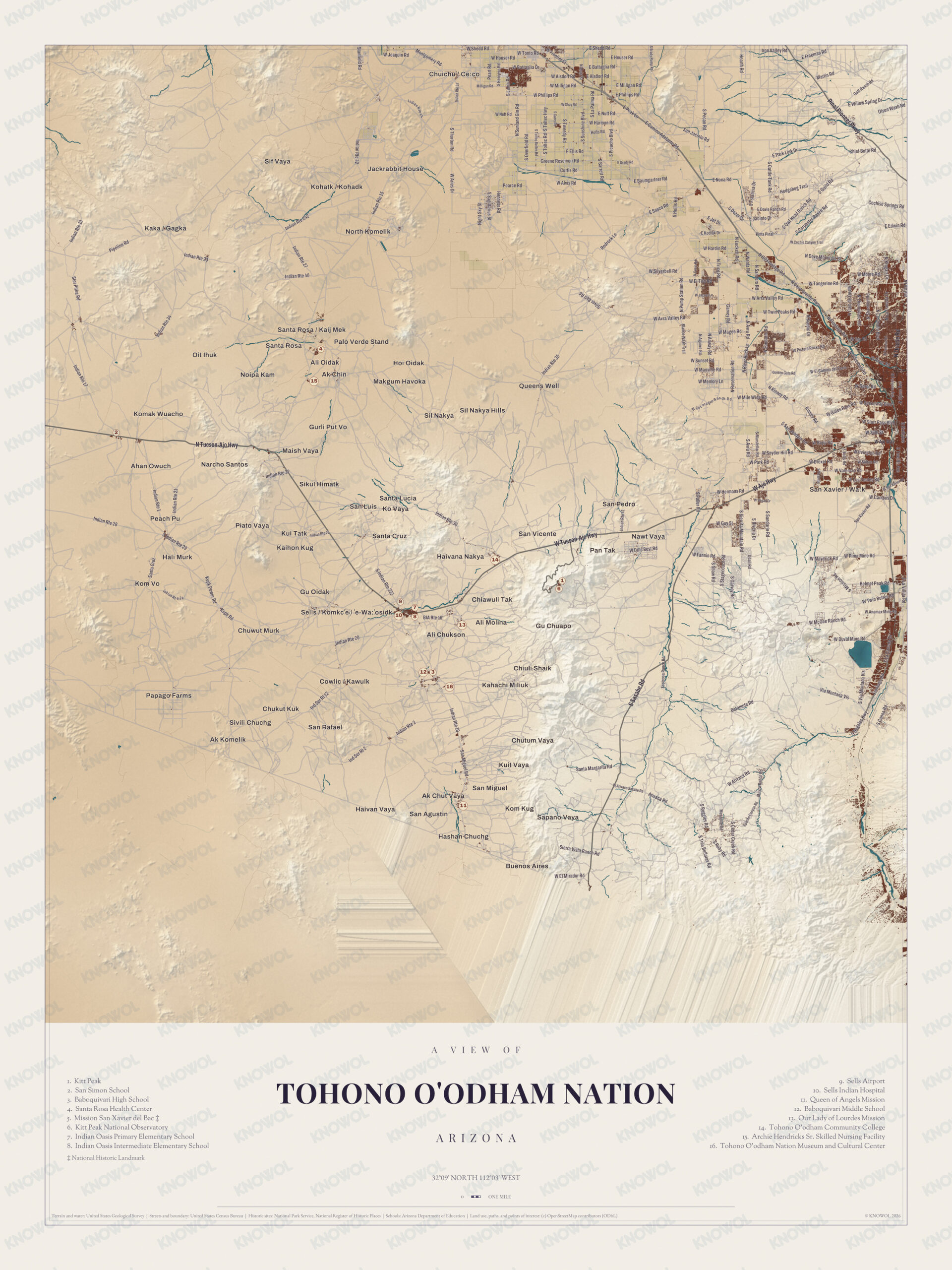 Map of Tohono O'odham Nation, Arizona