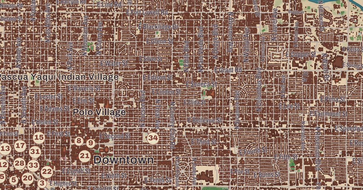 Beautifully Detailed Map of Tucson, Arizona