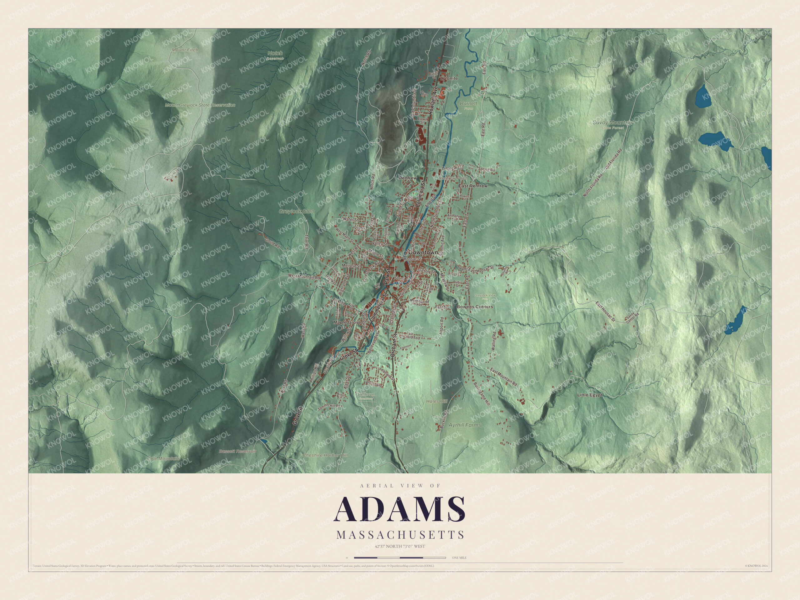 Watermarked full-map preview of Adams, Massachusetts