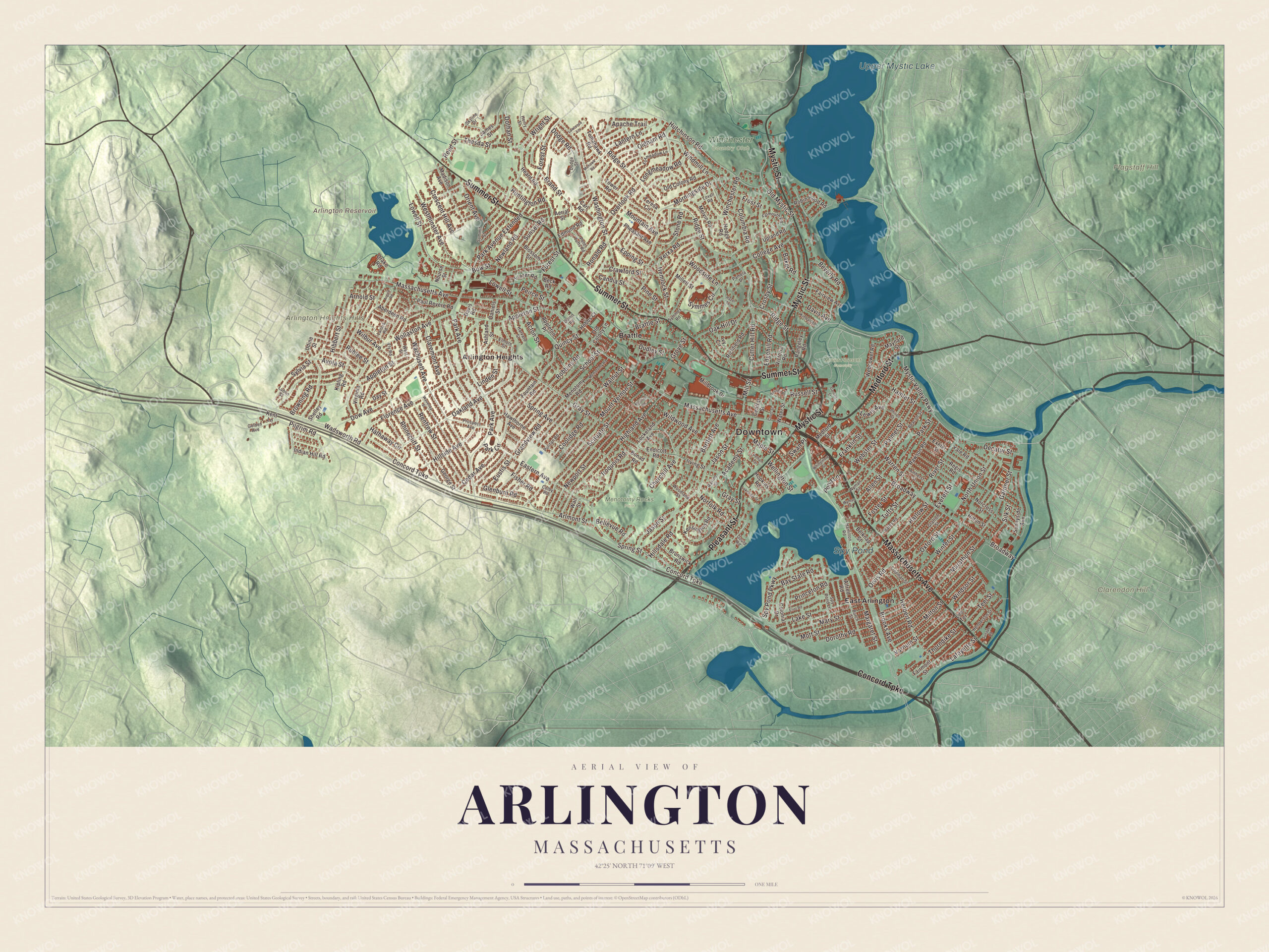 Watermarked full-map preview of Arlington, Massachusetts