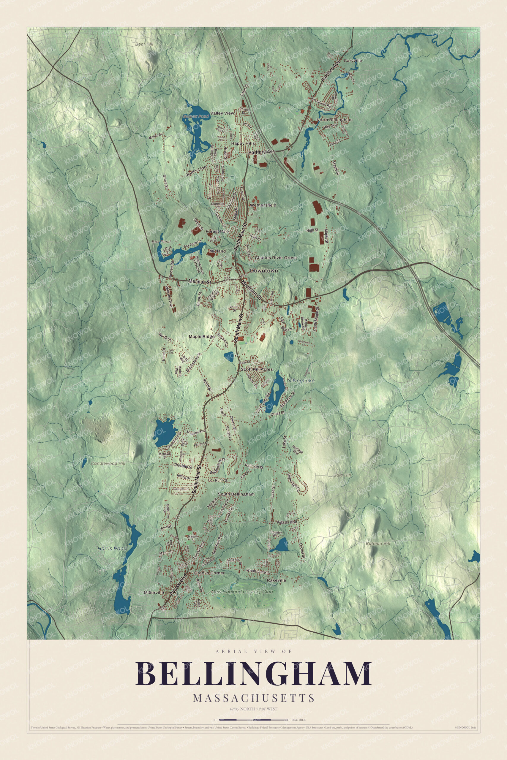 Watermarked full-map preview of Bellingham, Massachusetts