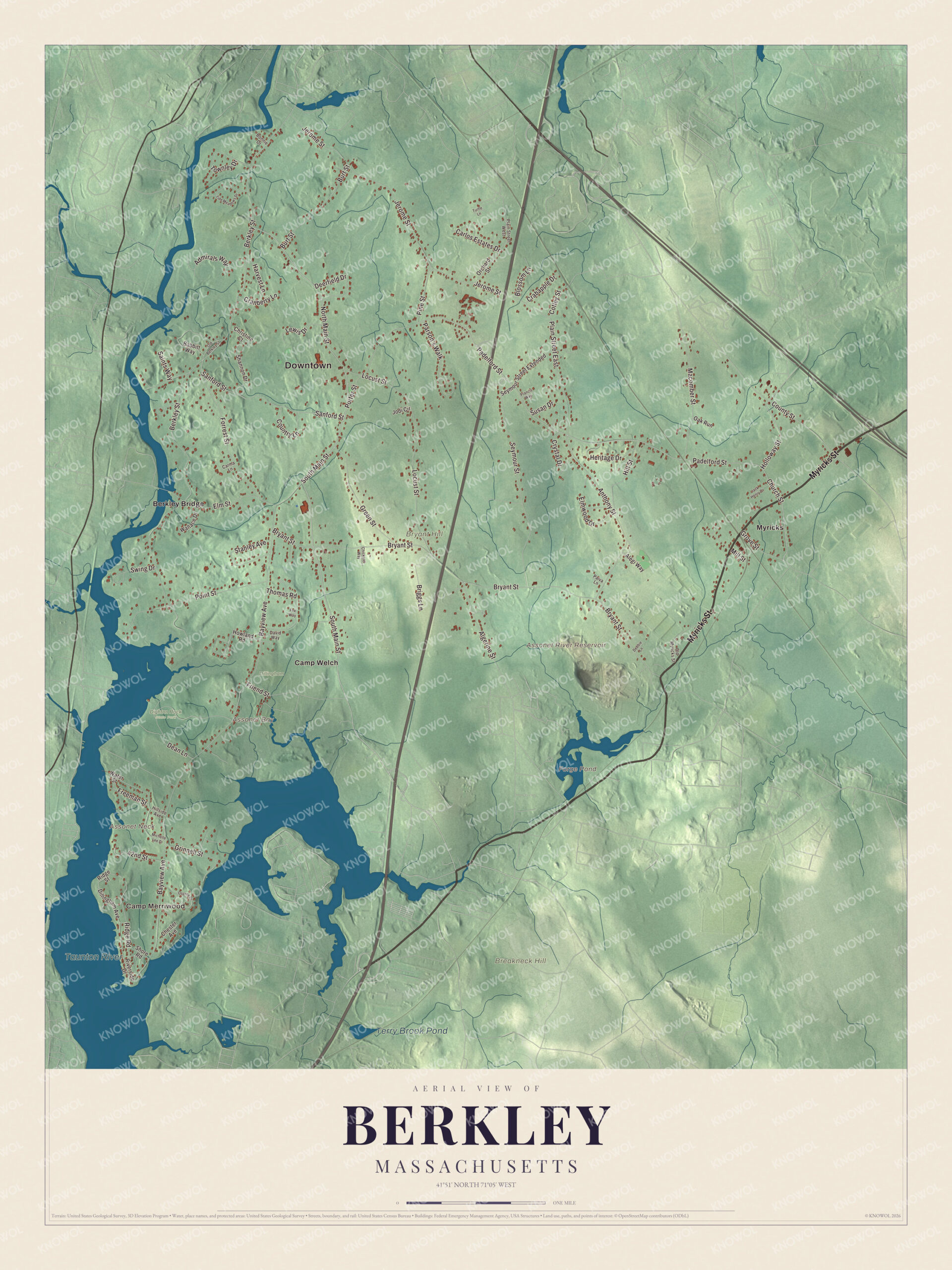 Watermarked full-map preview of Berkley, Massachusetts