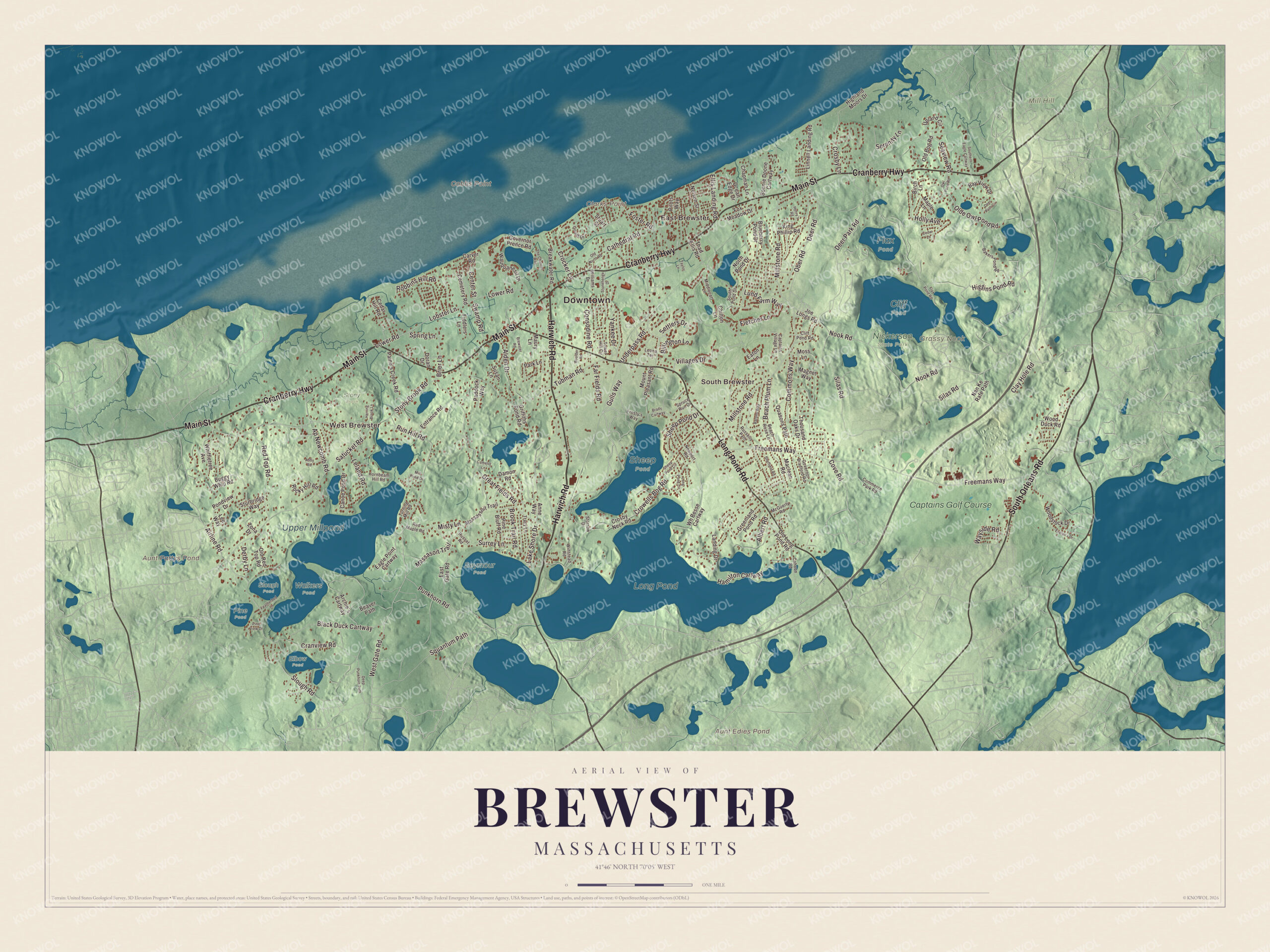 Watermarked full-map preview of Brewster, Massachusetts