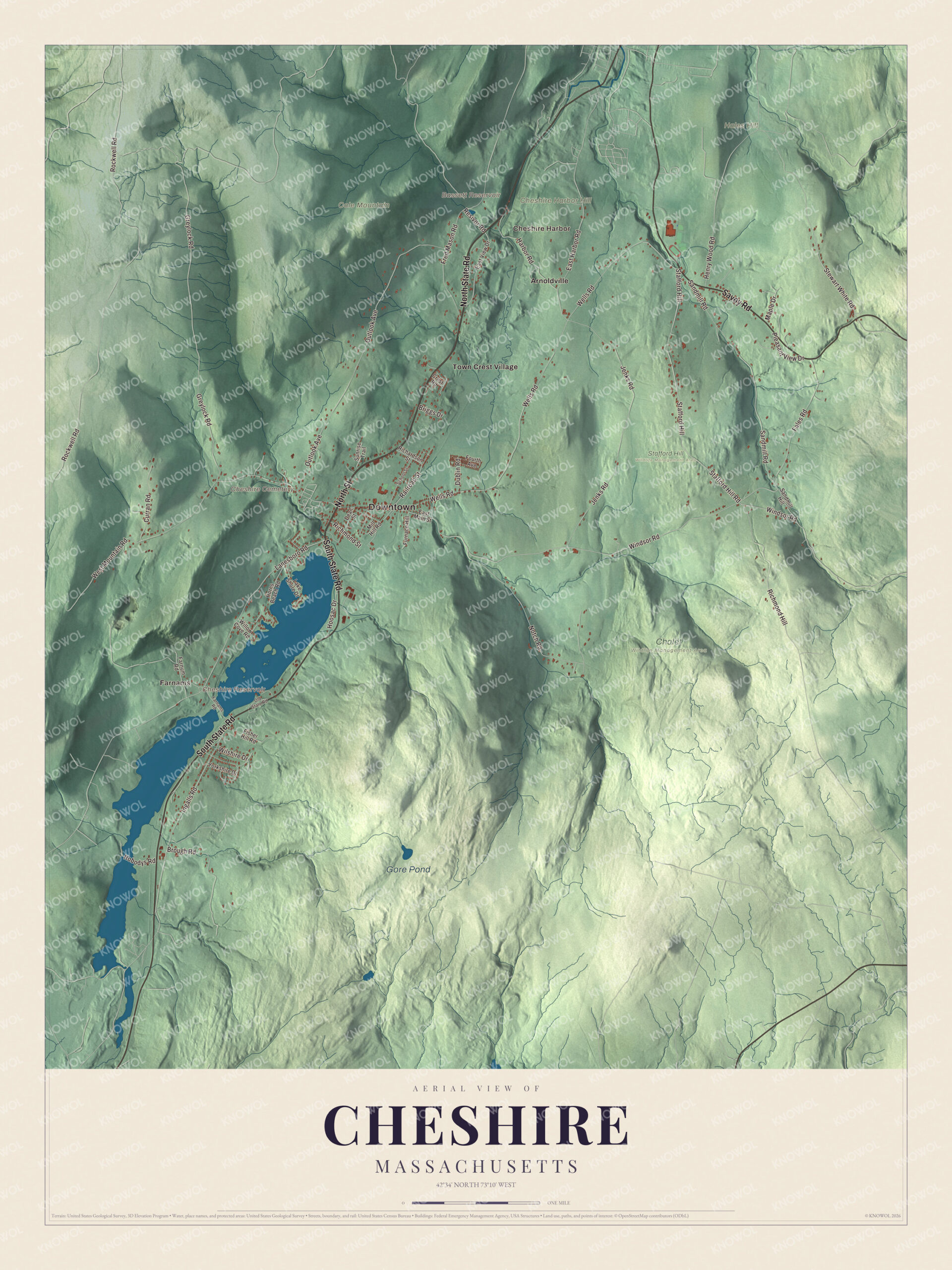 Watermarked full-map preview of Cheshire, Massachusetts